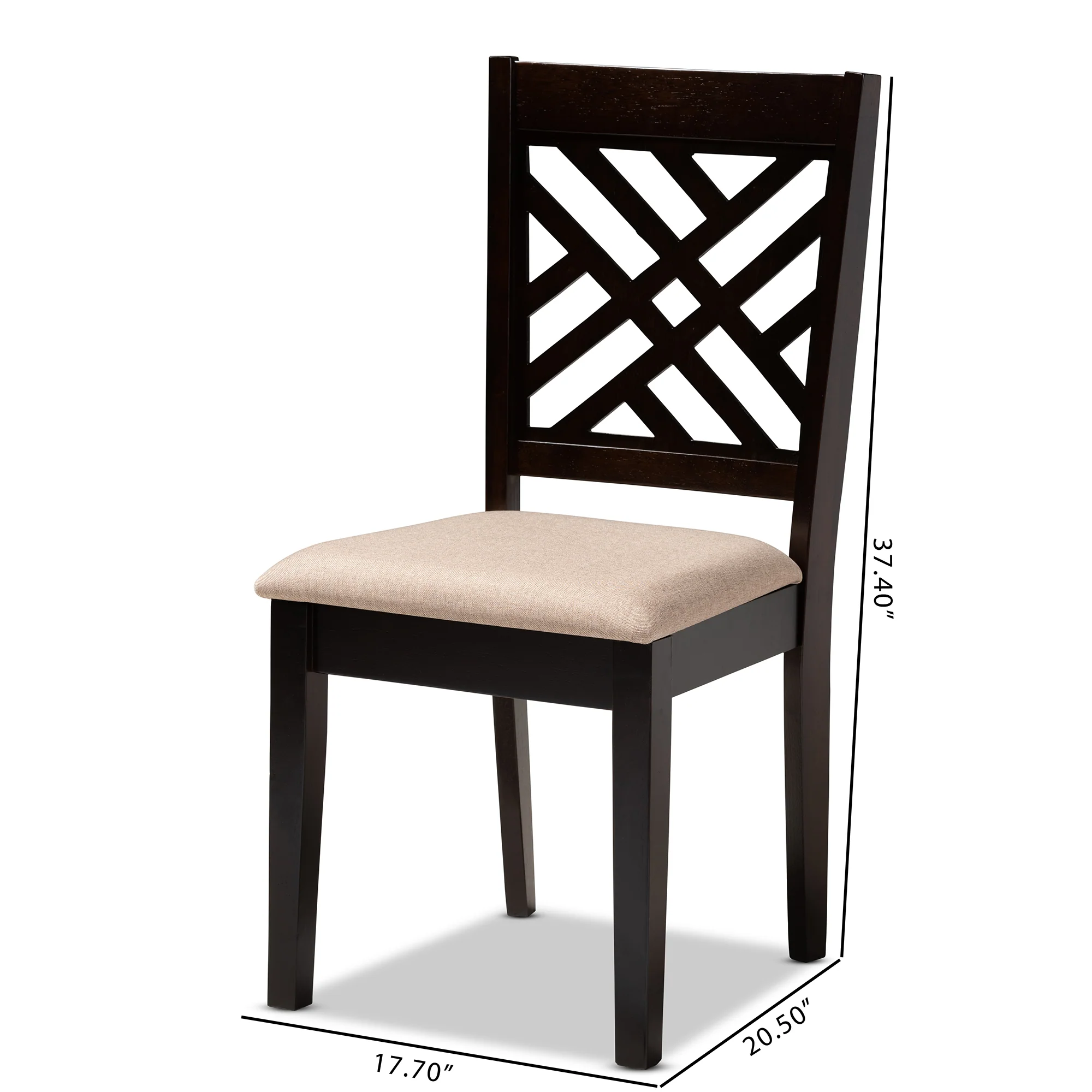 Baxton Studio Caron Modern and Contemporary Sand Fabric Upholstered Espresso Brown Finished Wood Dining Chair Set of 4 - Image 7