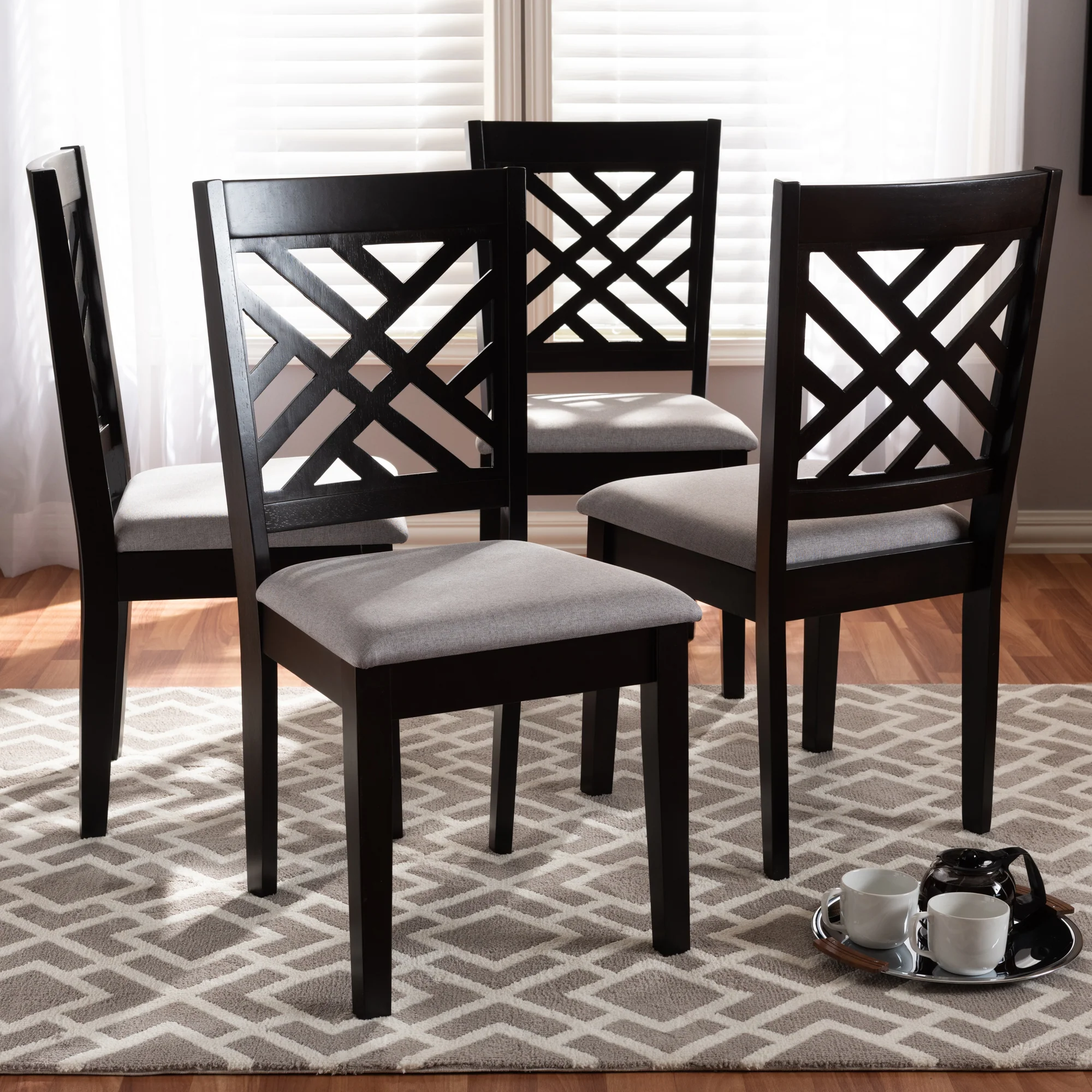Baxton Studio Caron Modern and Contemporary Sand Fabric Upholstered Espresso Brown Finished Wood Dining Chair Set of 4 - Image 8