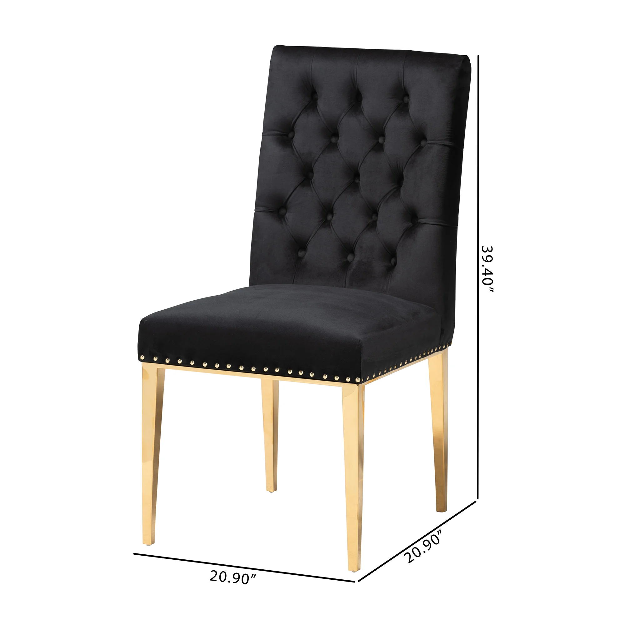 Baxton Studio Caspera Contemporary Glam and Luxe Black Velvet Fabric and Gold Metal 2-Piece Dining Chair Set - Image 10