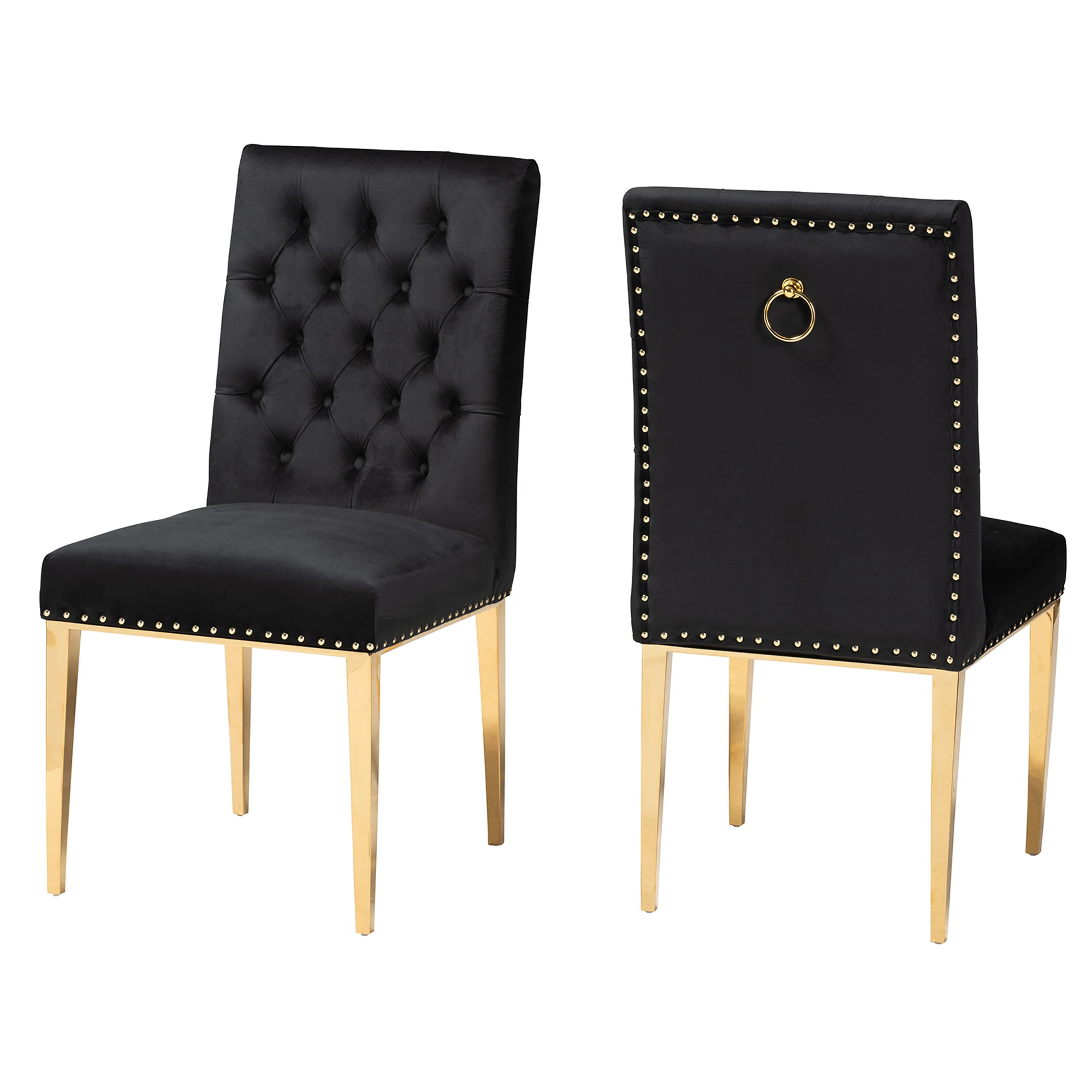 Baxton Studio Caspera Contemporary Glam and Luxe Black Velvet Fabric and Gold Metal 2-Piece Dining Chair Set - Image 2