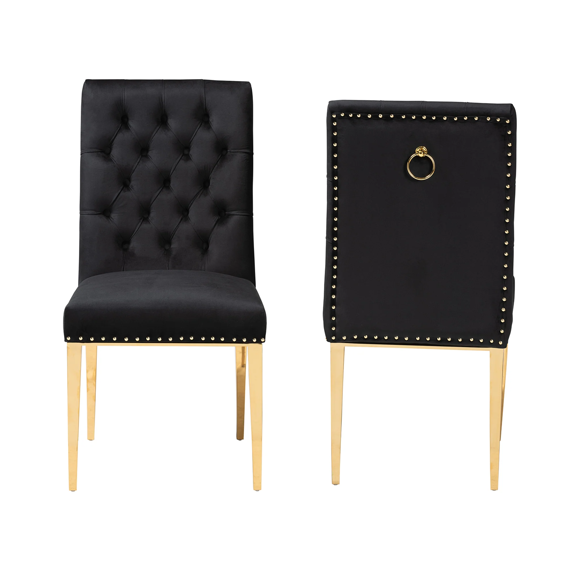 Baxton Studio Caspera Contemporary Glam and Luxe Black Velvet Fabric and Gold Metal 2-Piece Dining Chair Set - Image 3