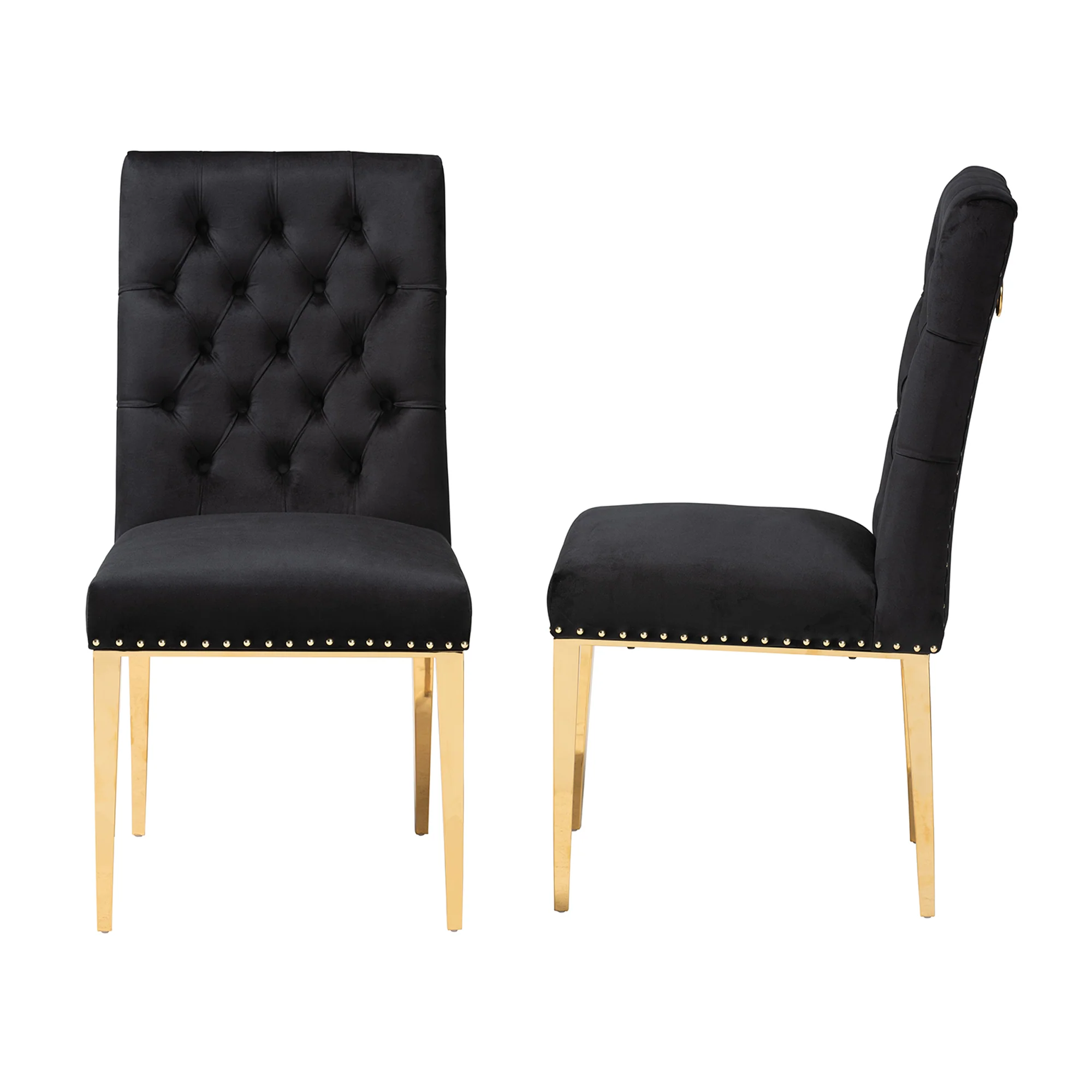 Baxton Studio Caspera Contemporary Glam and Luxe Black Velvet Fabric and Gold Metal 2-Piece Dining Chair Set - Image 4
