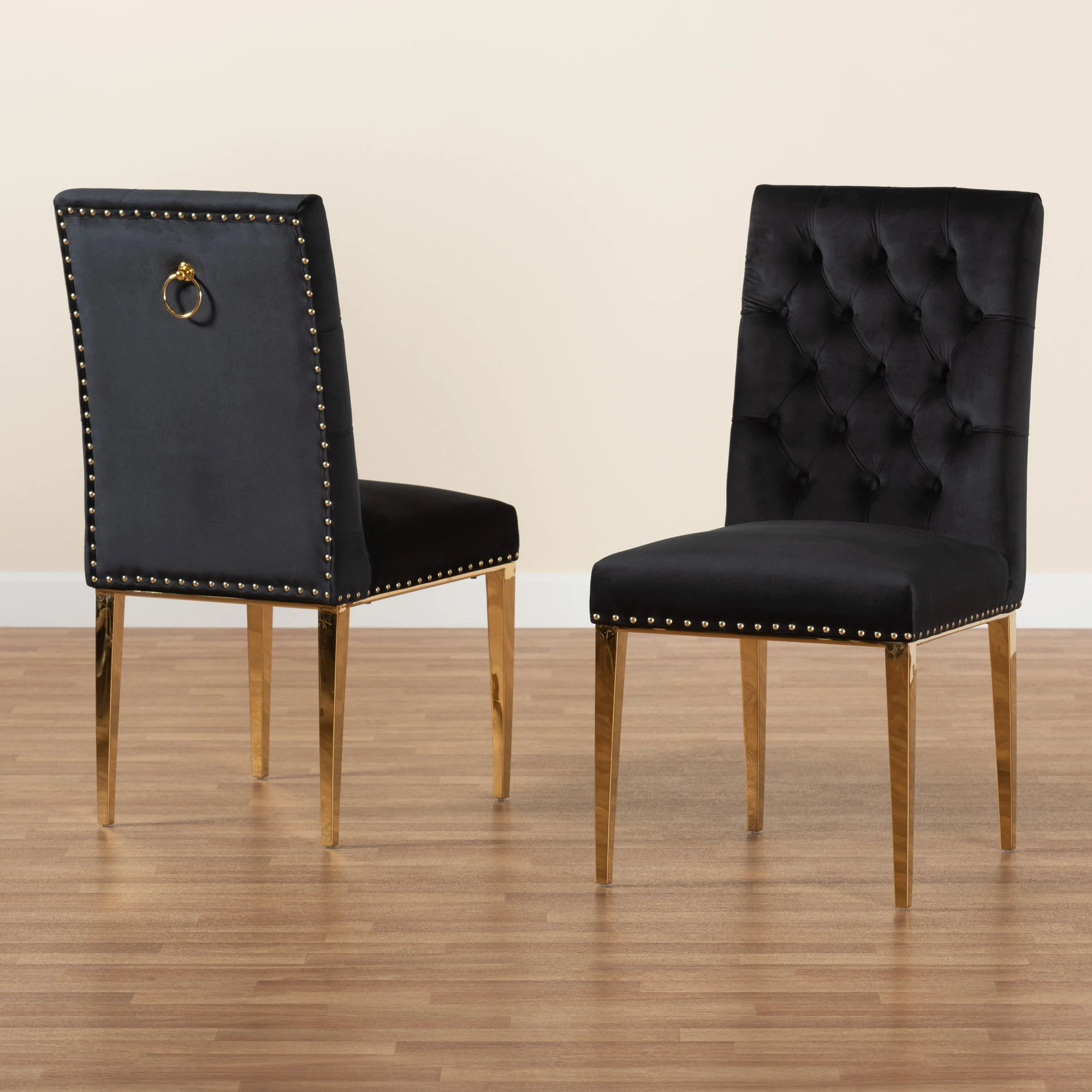 Baxton Studio Caspera Contemporary Glam and Luxe Black Velvet Fabric and Gold Metal 2-Piece Dining Chair Set - Image 9