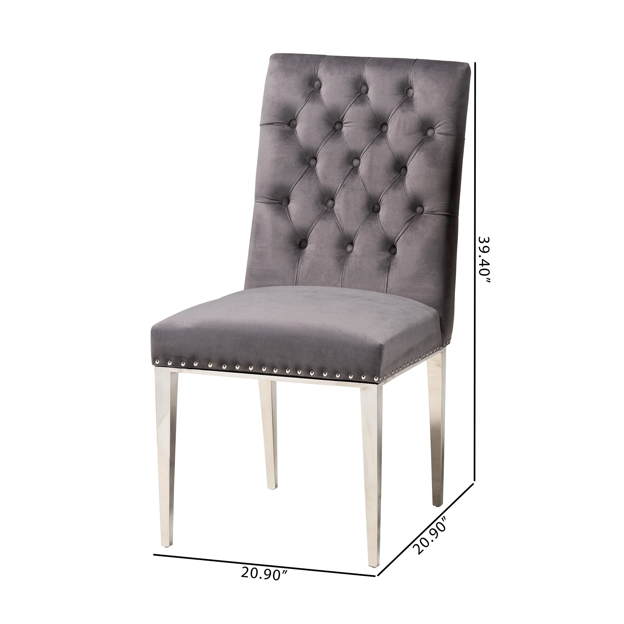 Baxton Studio Caspera Contemporary Glam and Luxe Grey Velvet Fabric and Silver Metal 2-Piece Dining Chair Set - Image 10