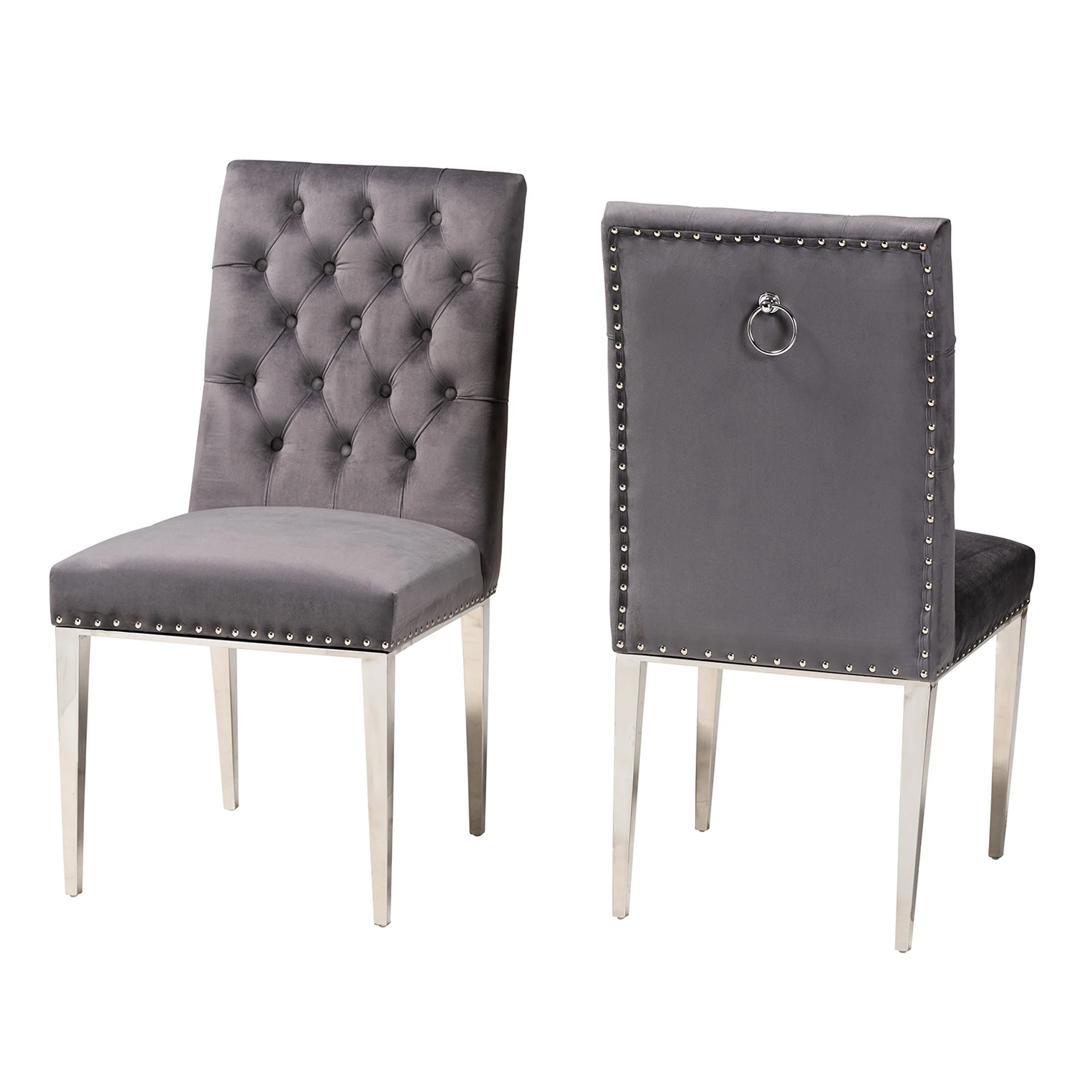Baxton Studio Caspera Contemporary Glam and Luxe Grey Velvet Fabric and Silver Metal 2-Piece Dining Chair Set - Image 2