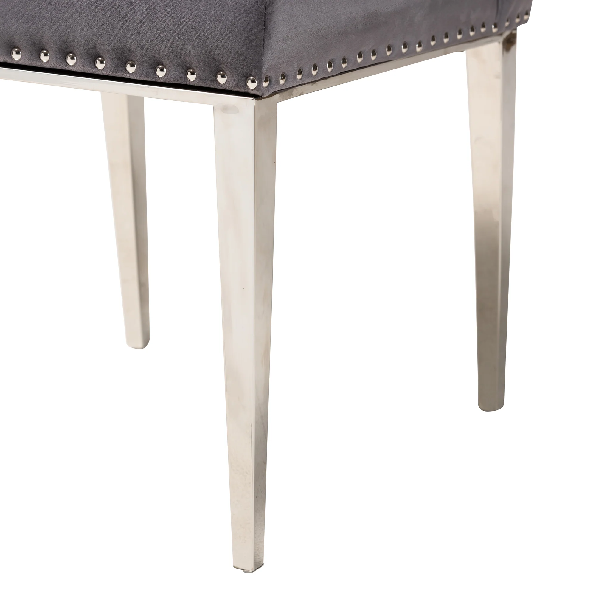 Baxton Studio Caspera Contemporary Glam and Luxe Grey Velvet Fabric and Silver Metal 2-Piece Dining Chair Set - Image 6