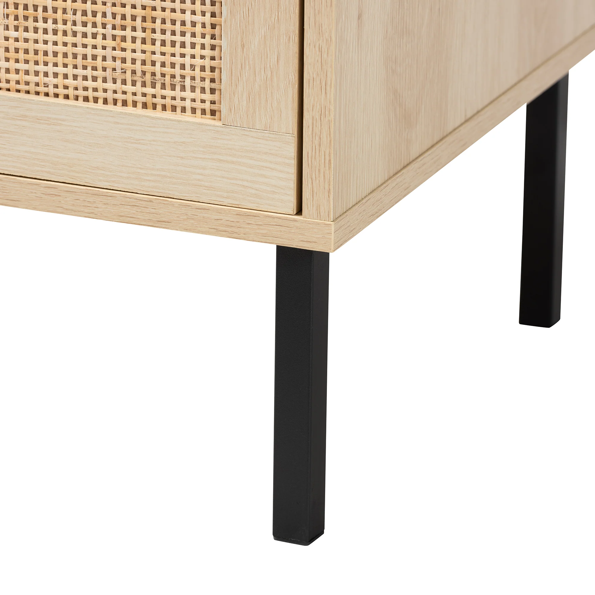 Baxton Studio Caterina Mid-Century Modern Transitional Natural Brown Finished Wood and Natural Rattan 1-Door End Table - Image 9