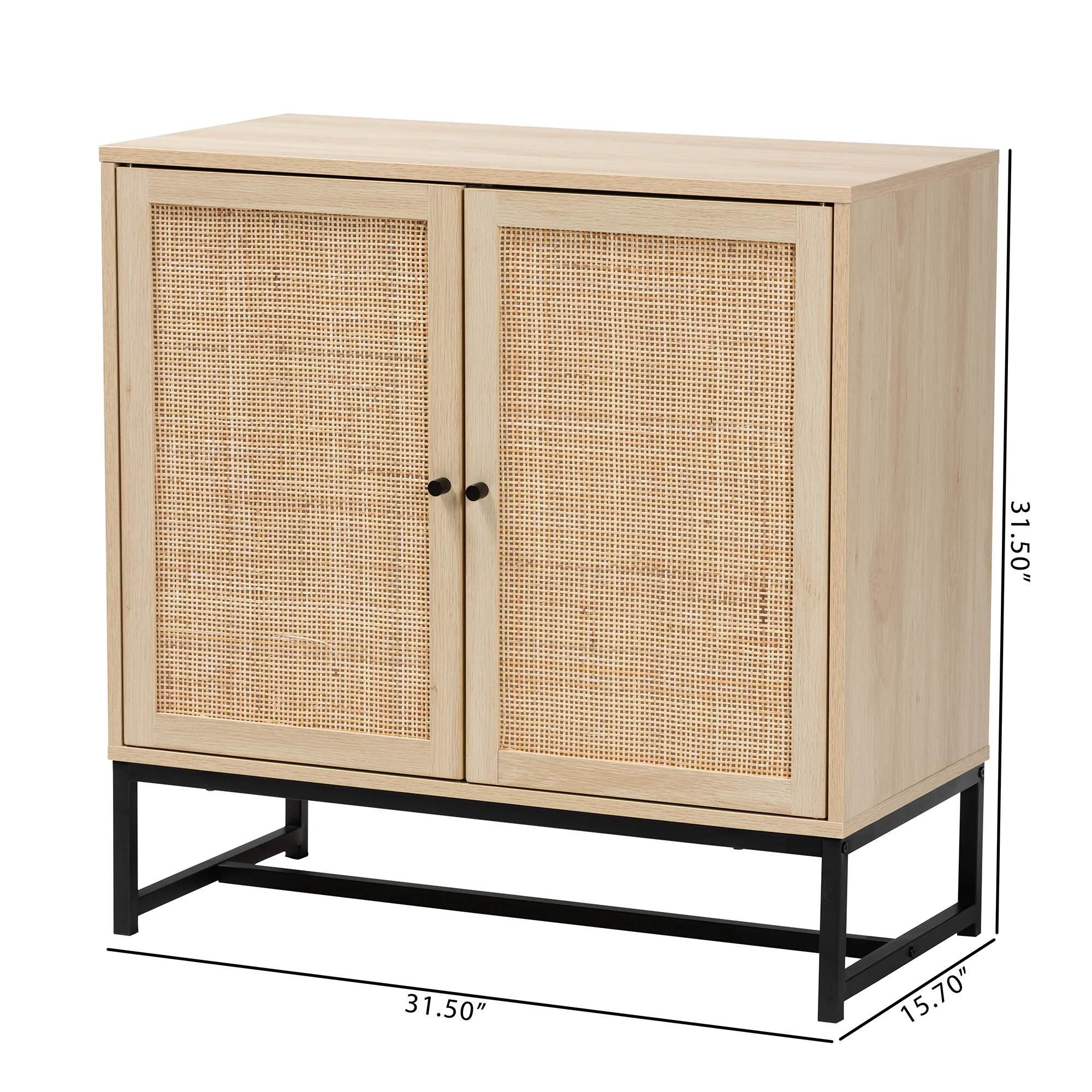Baxton Studio Caterina Mid-Century Modern Transitional Natural Brown Finished Wood and Natural Rattan 2-Door Storage Cabinet - Image 10