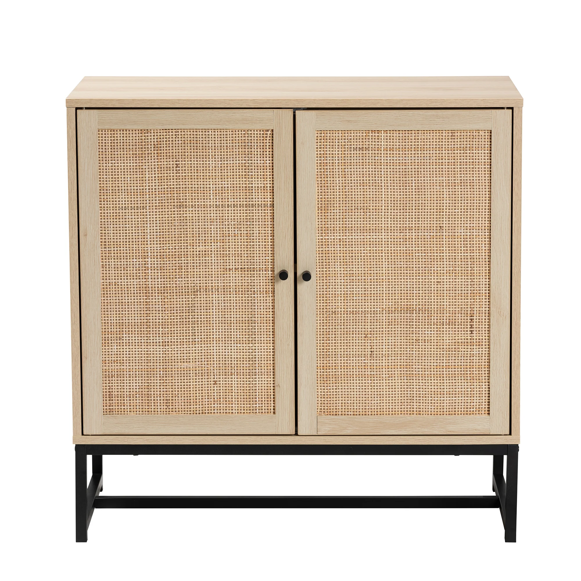 Baxton Studio Caterina Mid-Century Modern Transitional Natural Brown Finished Wood and Natural Rattan 2-Door Storage Cabinet - Image 4