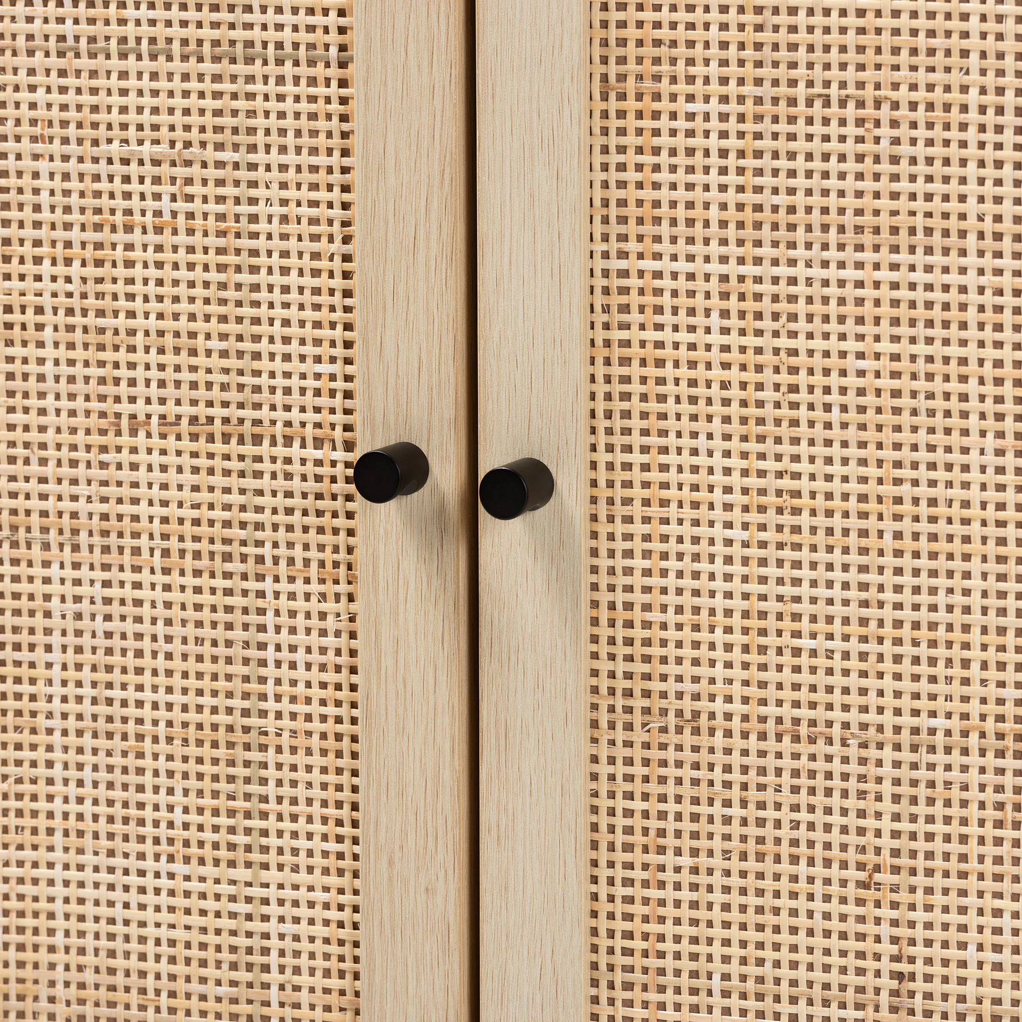 Baxton Studio Caterina Mid-Century Modern Transitional Natural Brown Finished Wood and Natural Rattan 2-Door Storage Cabinet - Image 6