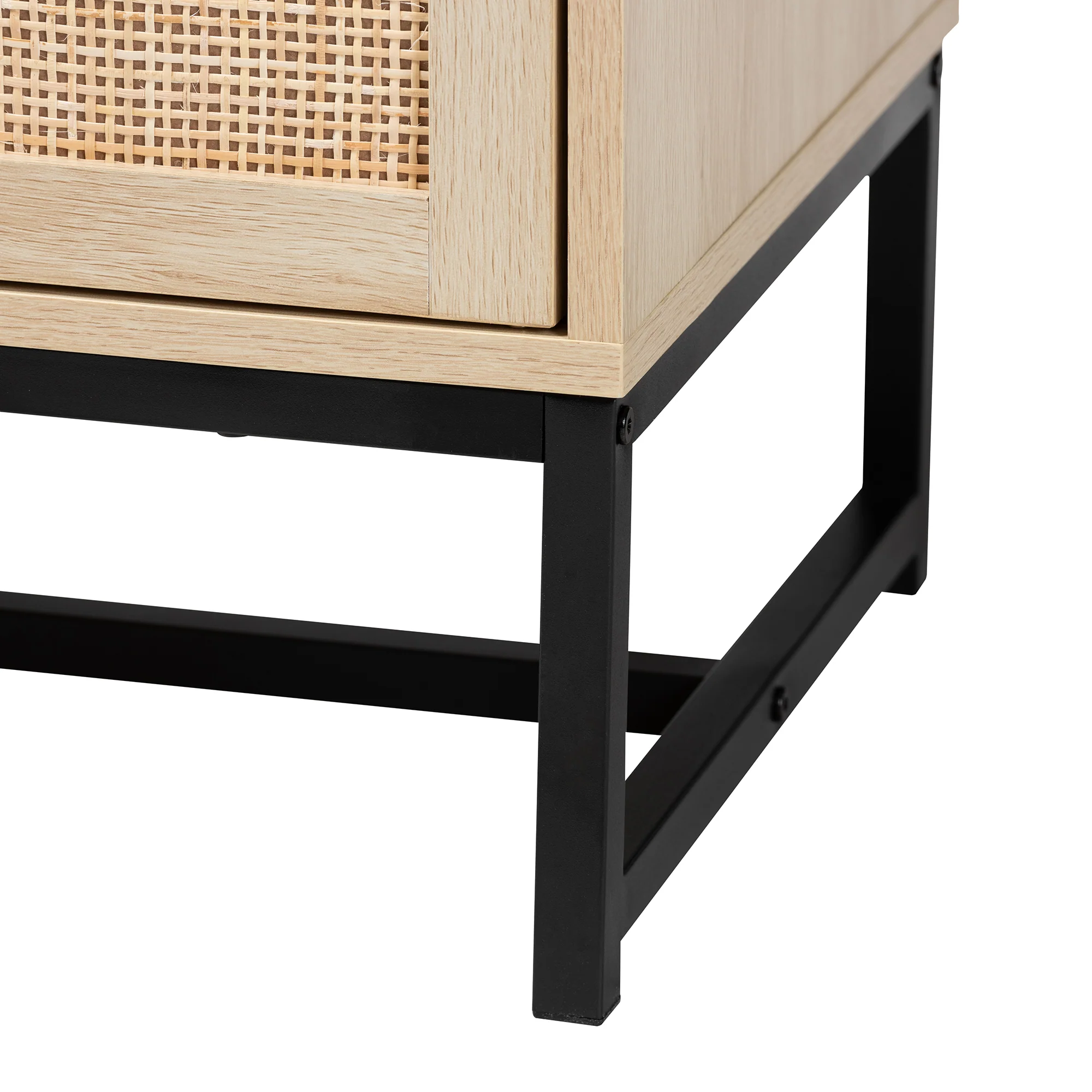 Baxton Studio Caterina Mid-Century Modern Transitional Natural Brown Finished Wood and Natural Rattan 2-Door Storage Cabinet - Image 7