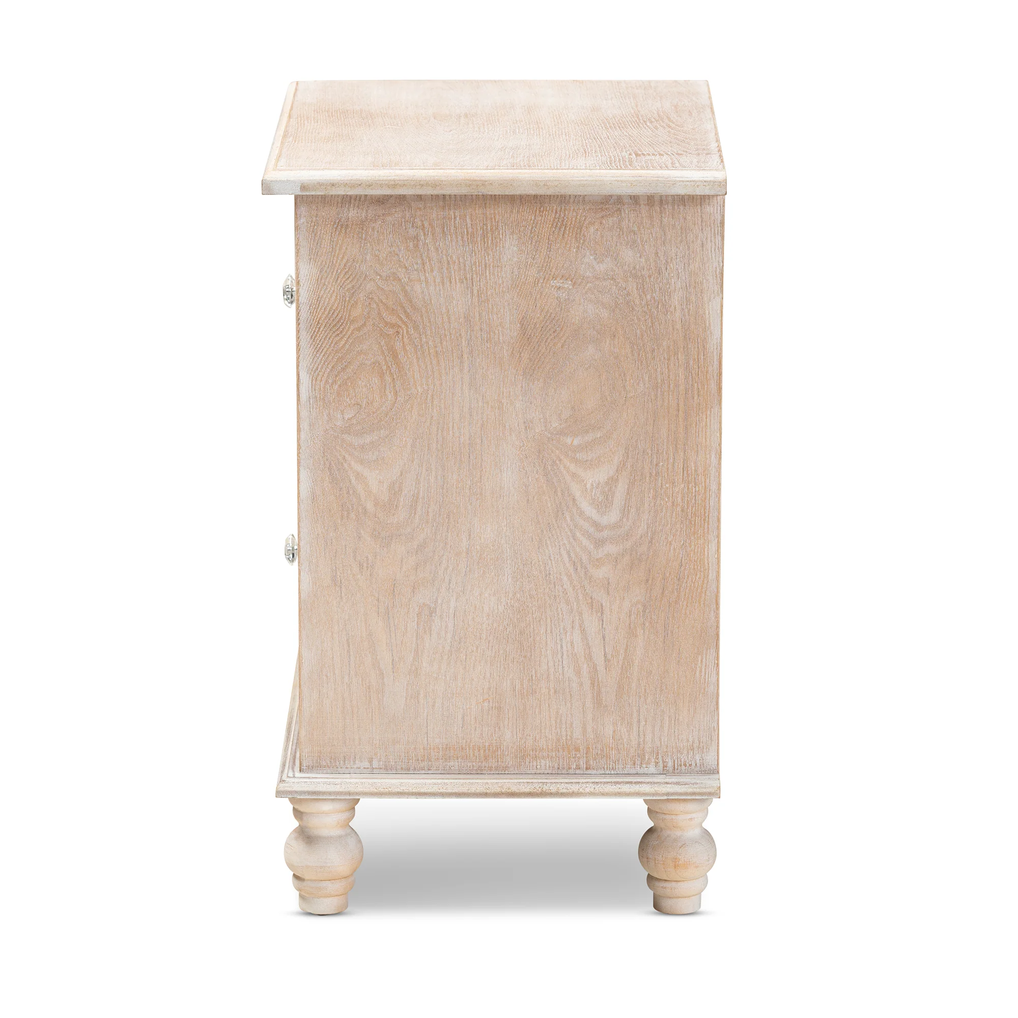 Baxton Studio Celia Transitional Rustic French Country White-Washed Wood and Mirror 2-Drawer Quatrefoil End Table - Image 7