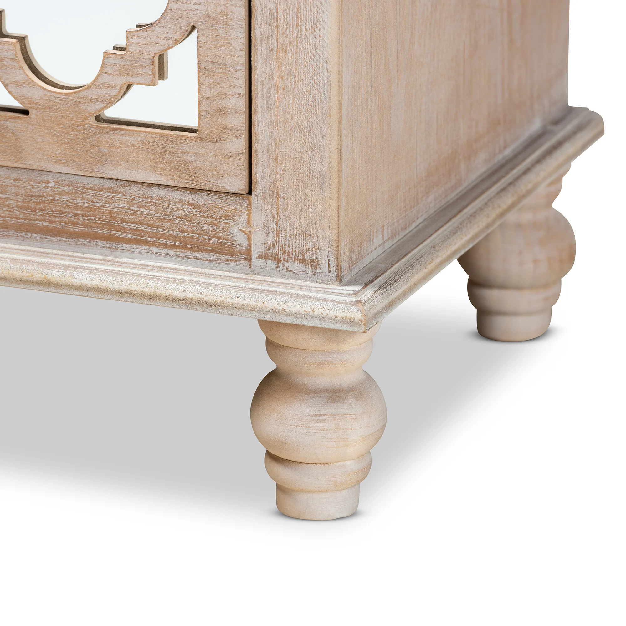 Baxton Studio Celia Transitional Rustic French Country White-Washed Wood and Mirror 2-Drawer Quatrefoil End Table - Image 9