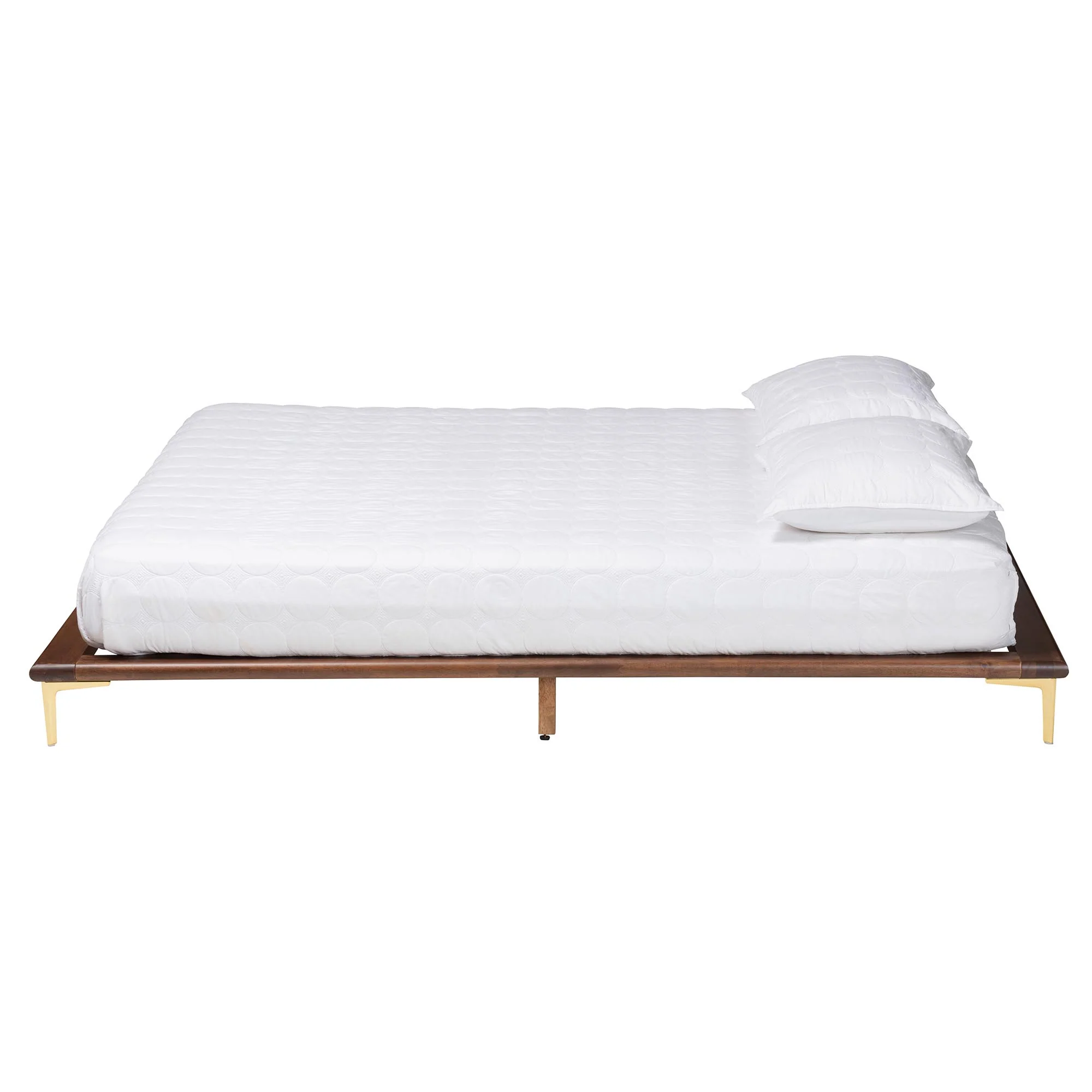 Baxton Studio Channary Mid-Century Modern Transitional Walnut Brown Finished Wood and Gold Metal King Size Bed Frame - Image 3