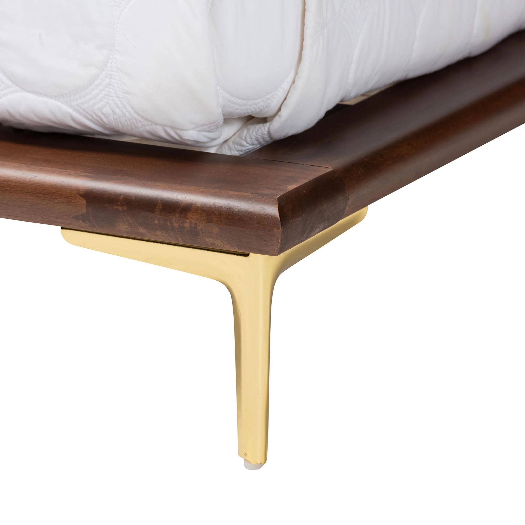 Baxton Studio Channary Mid-Century Modern Transitional Walnut Brown Finished Wood and Gold Metal King Size Bed Frame - Image 5
