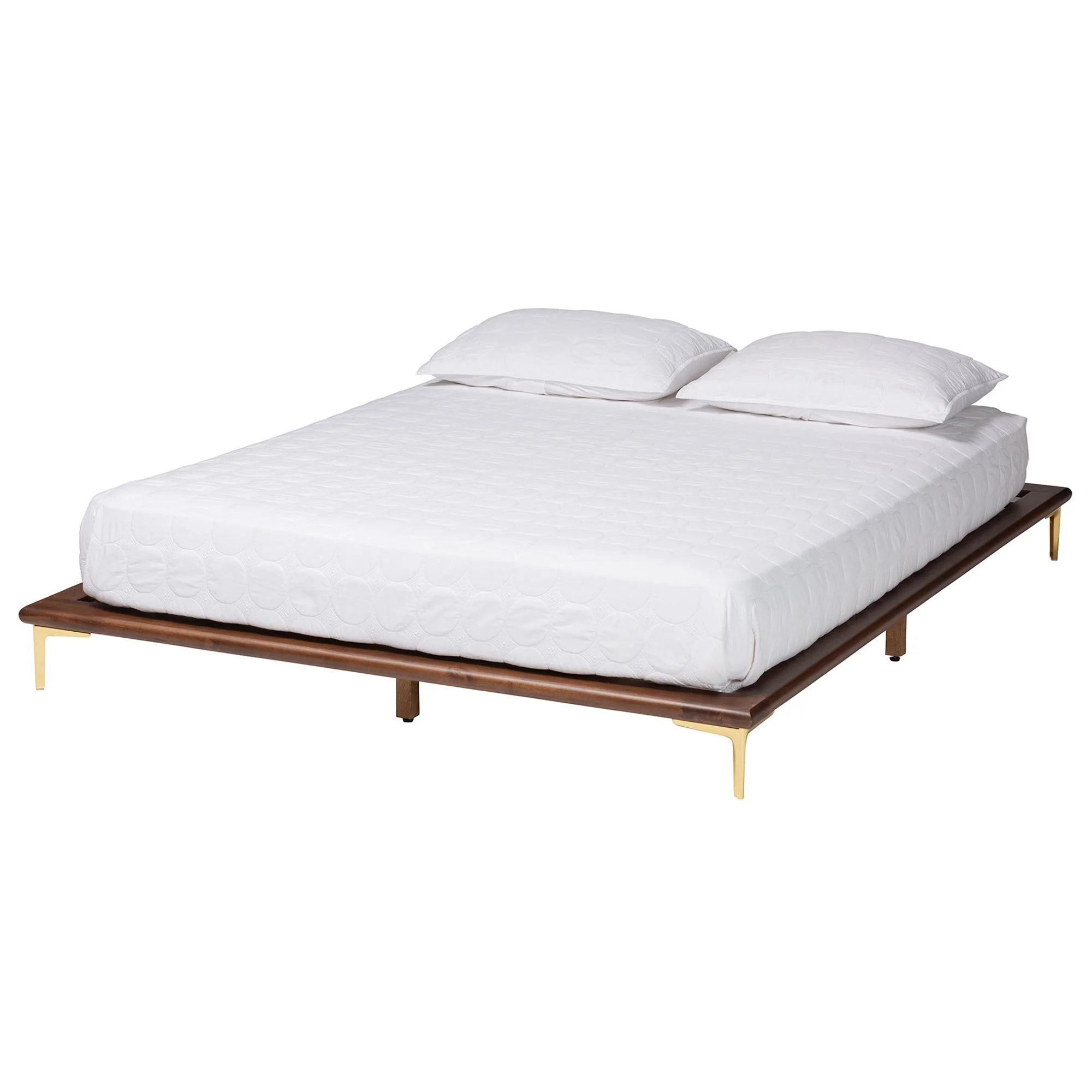 Baxton Studio Channary Mid-Century Modern Transitional Walnut Brown Finished Wood and Gold Metal Queen Size Bed Frame - Image 2