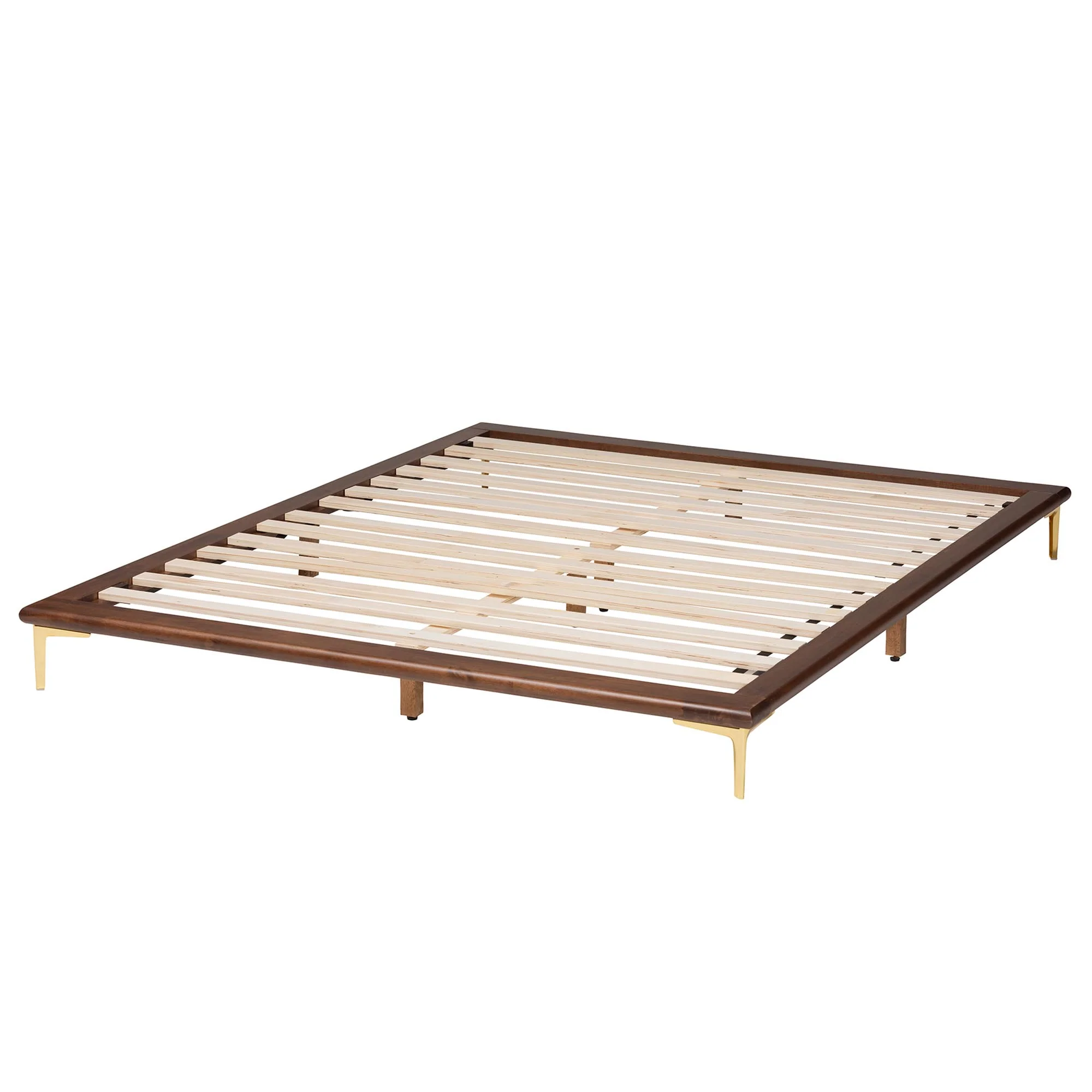 Baxton Studio Channary Mid-Century Modern Transitional Walnut Brown Finished Wood and Gold Metal Queen Size Bed Frame - Image 4