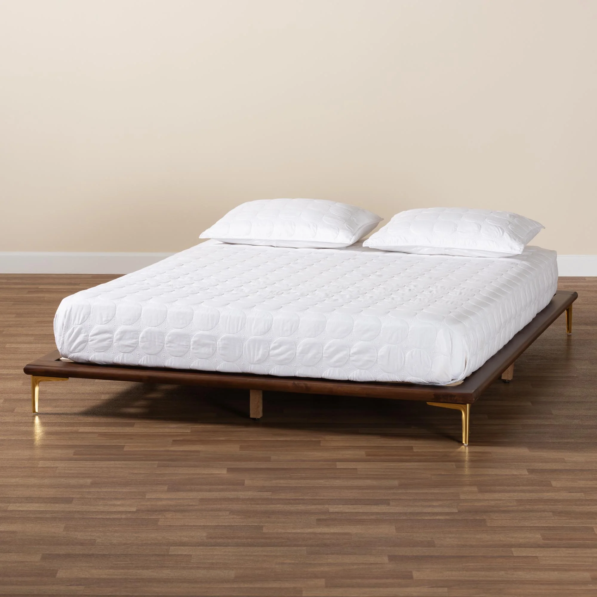 Baxton Studio Channary Mid-Century Modern Transitional Walnut Brown Finished Wood and Gold Metal Queen Size Bed Frame - Image 7