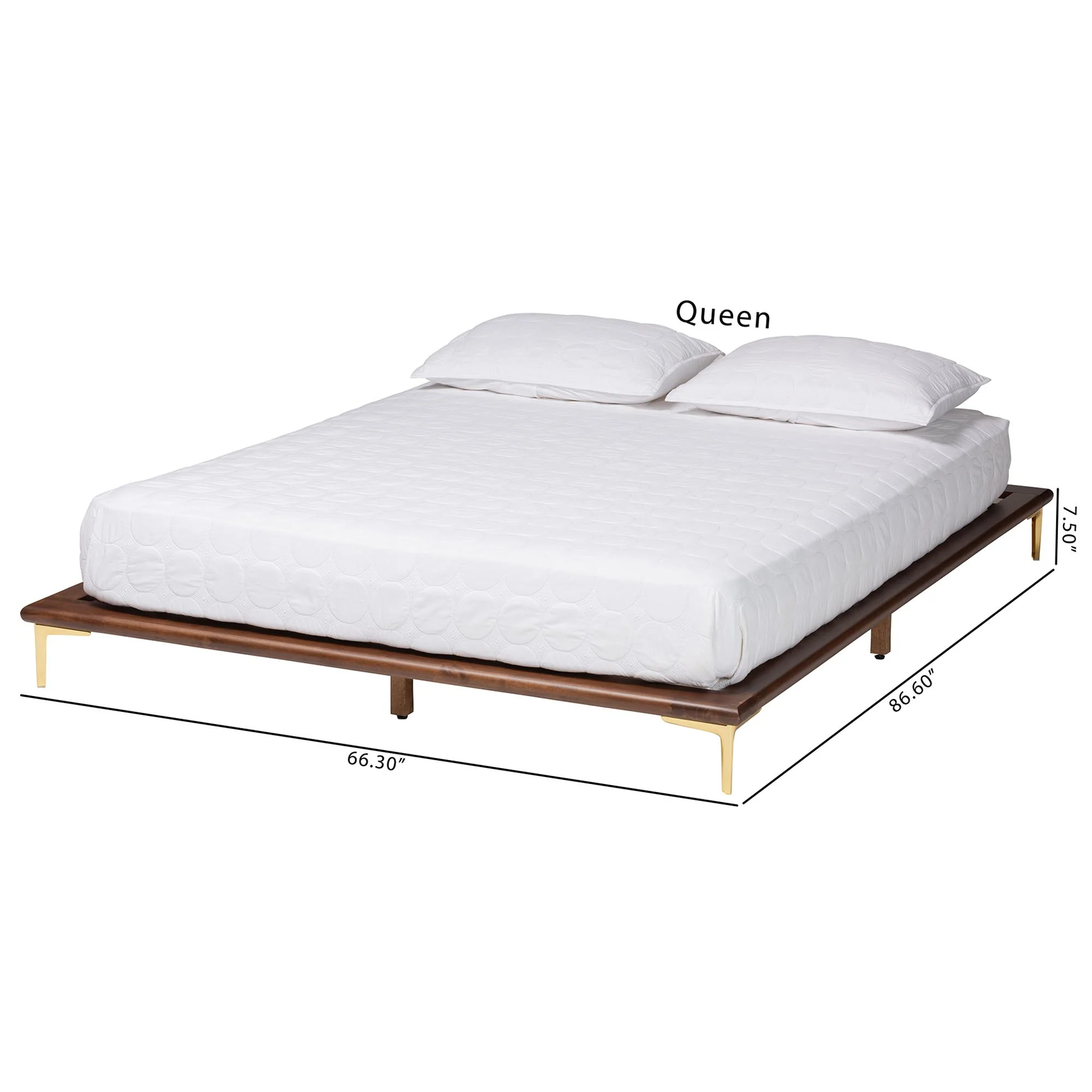 Baxton Studio Channary Mid-Century Modern Transitional Walnut Brown Finished Wood and Gold Metal Queen Size Bed Frame - Image 9