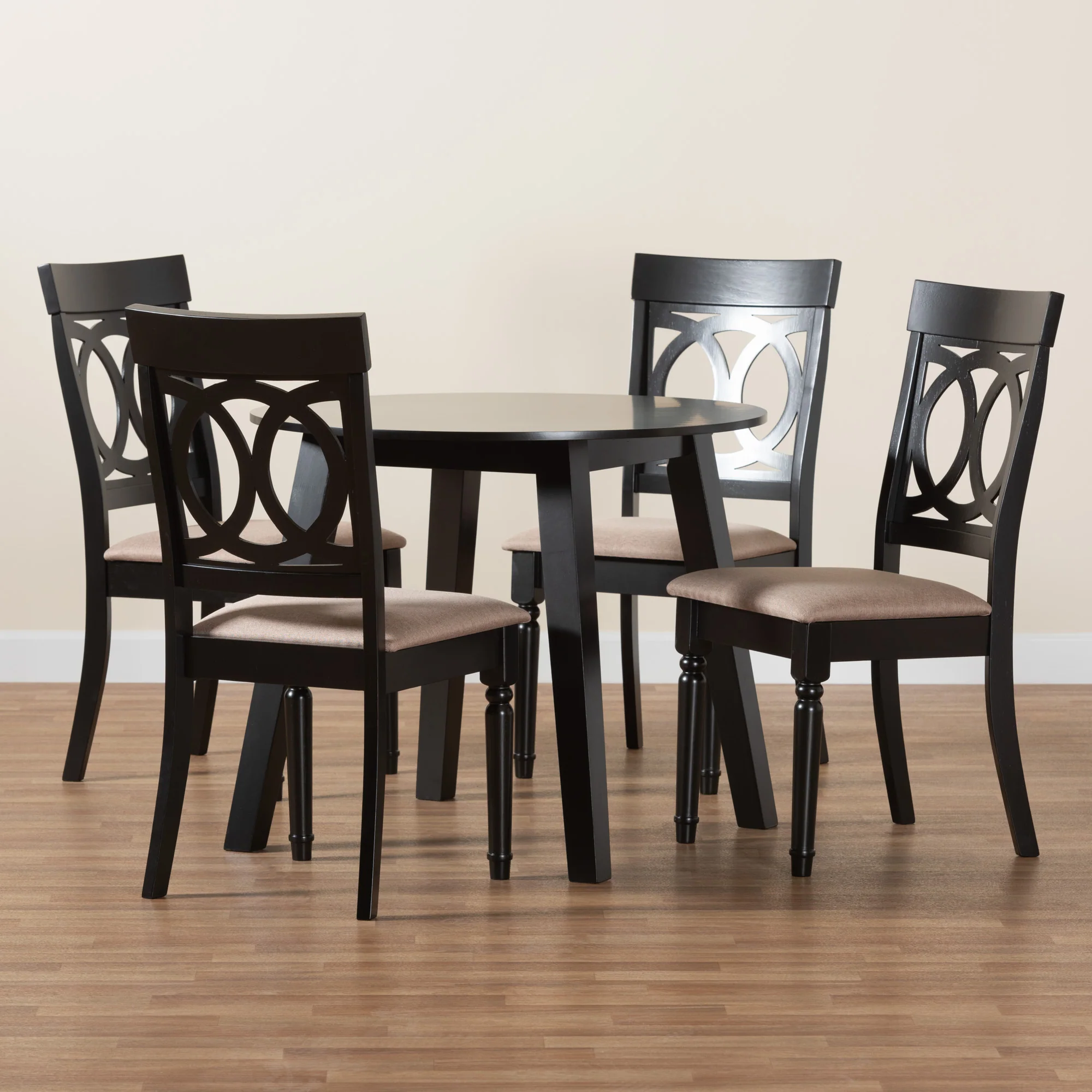Baxton Studio Charlottle Modern Beige Fabric and Dark Brown Finished Wood 5-Piece Dining Set - Image 2