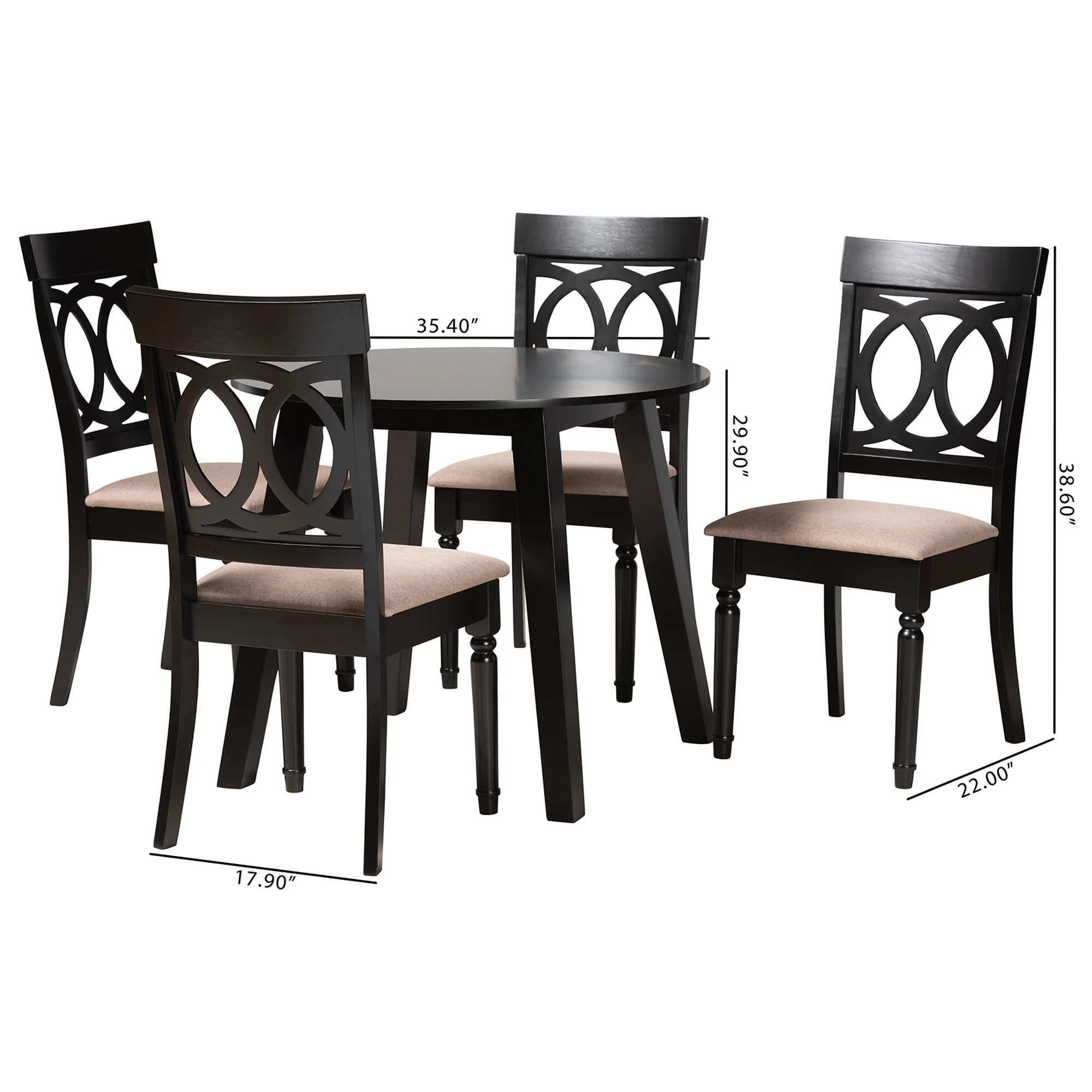 Baxton Studio Charlottle Modern Beige Fabric and Dark Brown Finished Wood 5-Piece Dining Set - Image 3