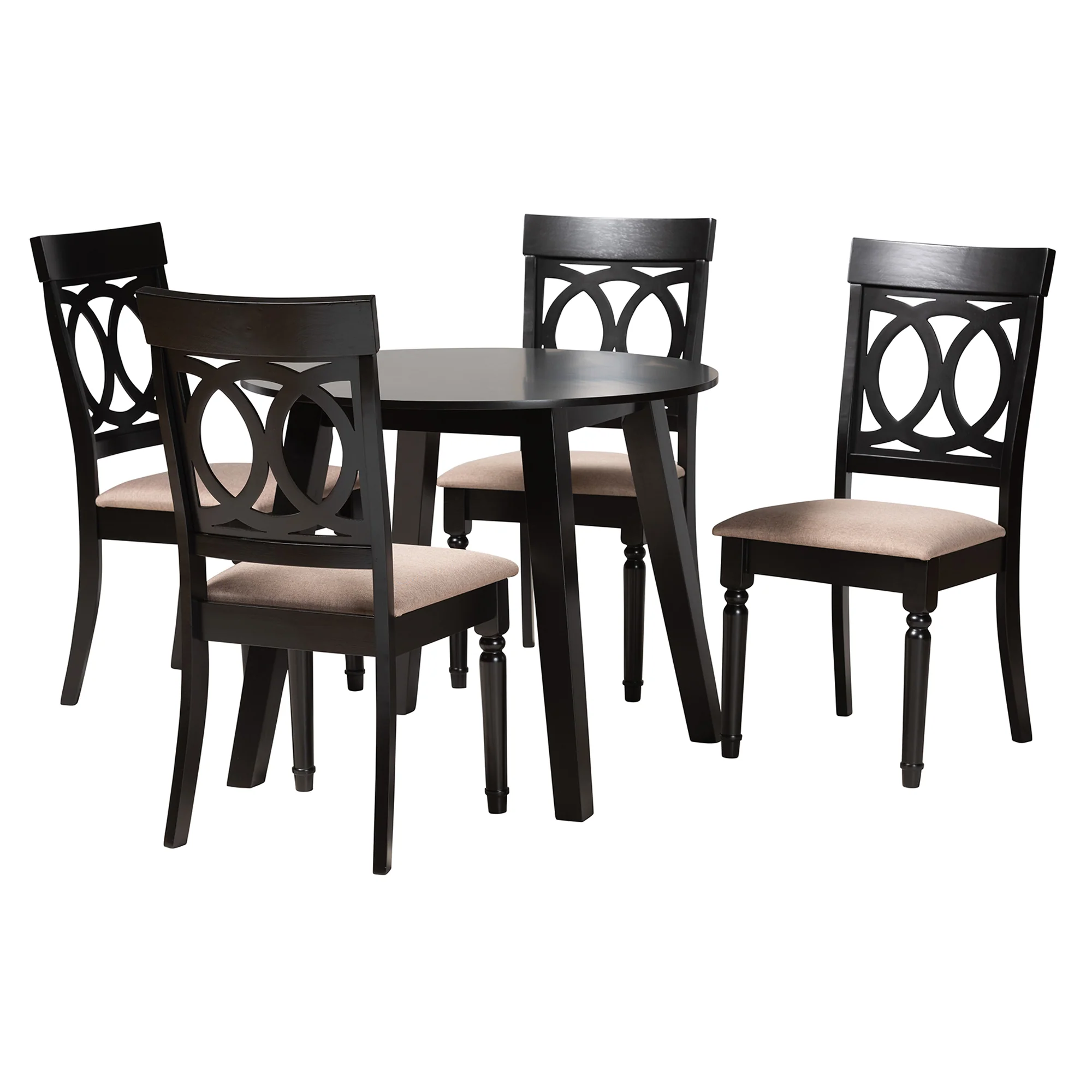 Baxton Studio Charlottle Modern Beige Fabric and Dark Brown Finished Wood 5-Piece Dining Set - Image 4