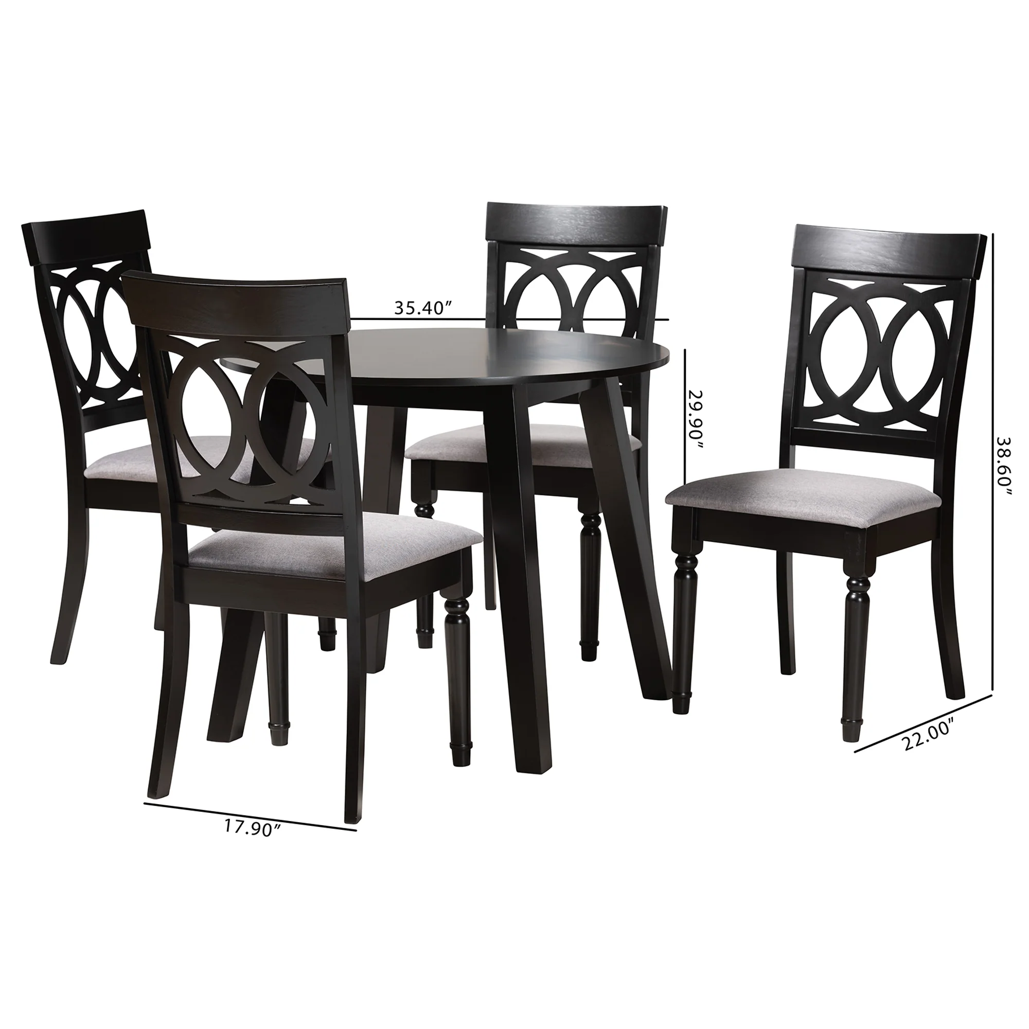 Baxton Studio Charlottle Modern Grey Fabric and Dark Brown Finished Wood 5-Piece Dining Set - Image 3