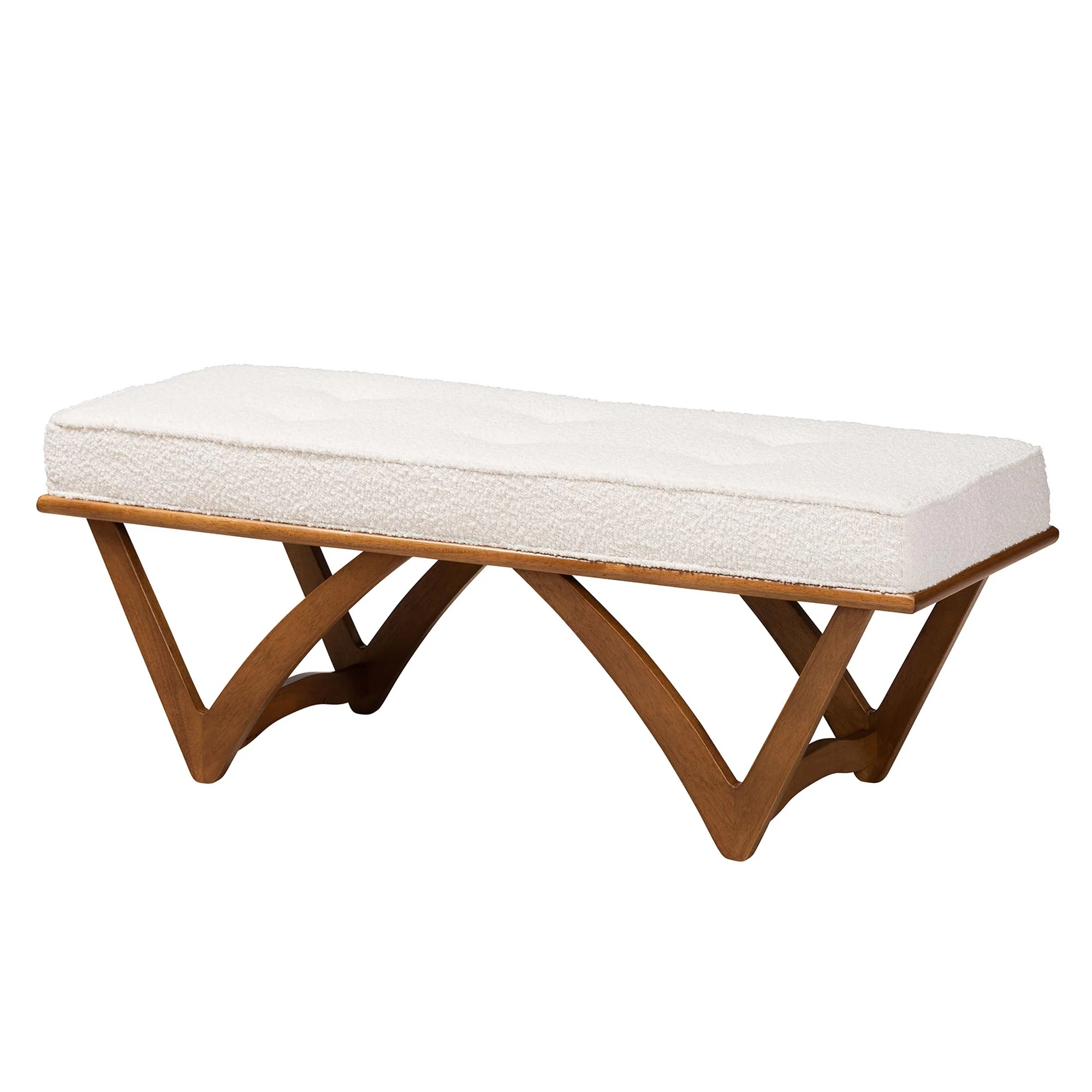 Baxton Studio Chenoa Japandi Cream Boucle Fabric and Walnut Brown Finished Wood Bench - Image 2