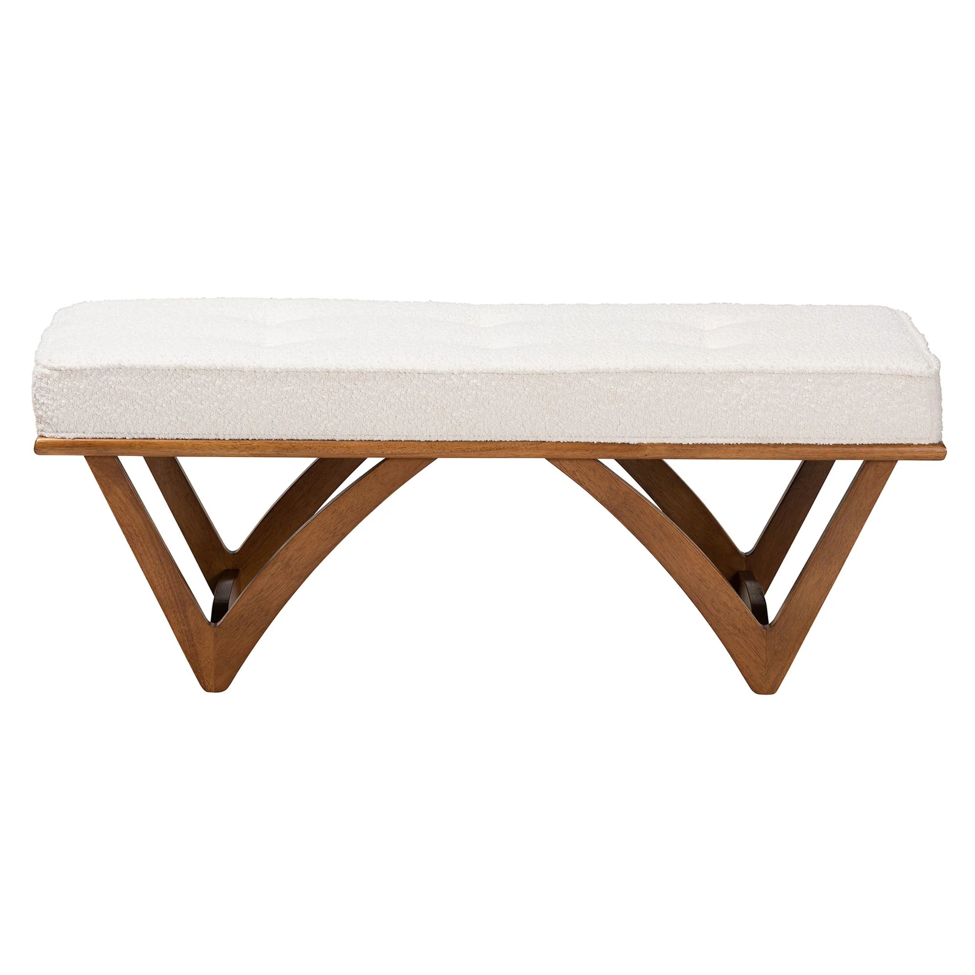 Baxton Studio Chenoa Japandi Cream Boucle Fabric and Walnut Brown Finished Wood Bench - Image 3