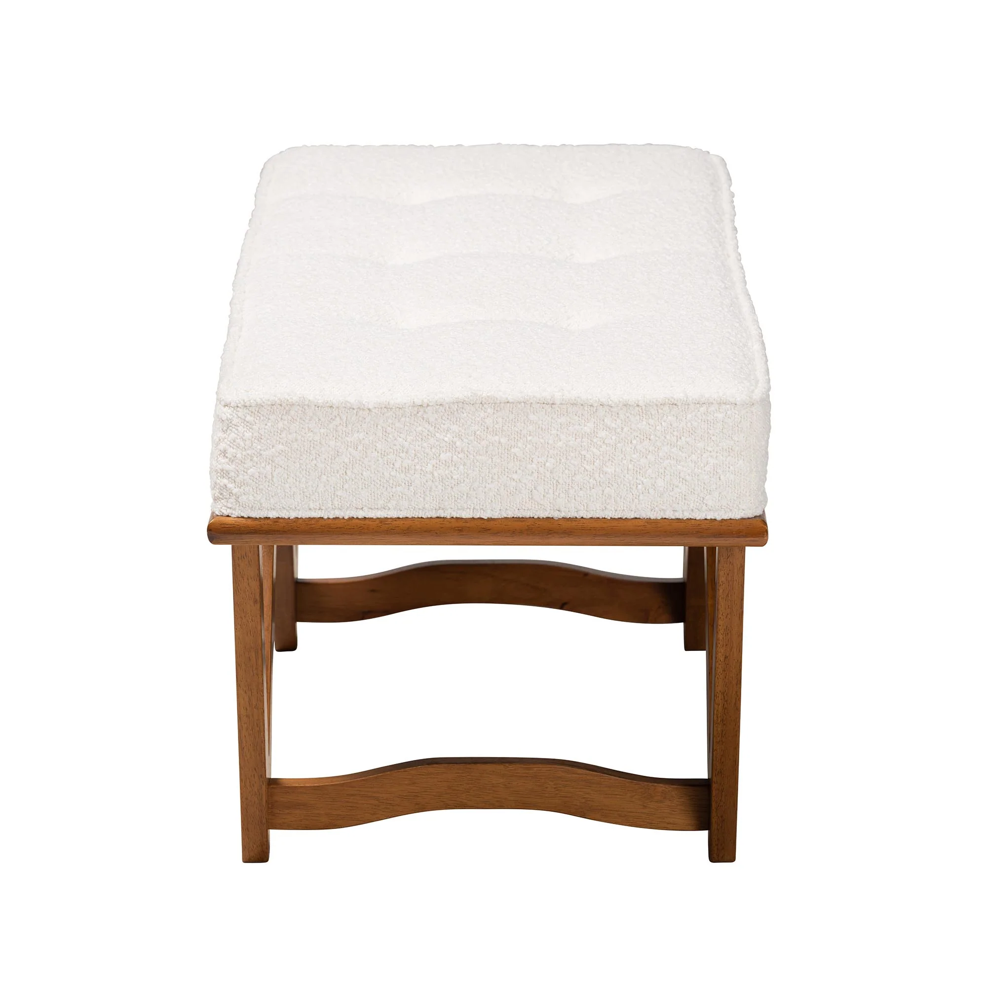 Baxton Studio Chenoa Japandi Cream Boucle Fabric and Walnut Brown Finished Wood Bench - Image 4