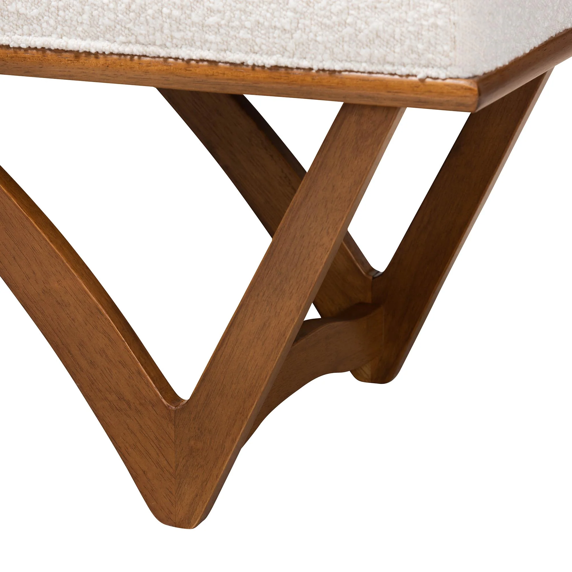 Baxton Studio Chenoa Japandi Cream Boucle Fabric and Walnut Brown Finished Wood Bench - Image 5