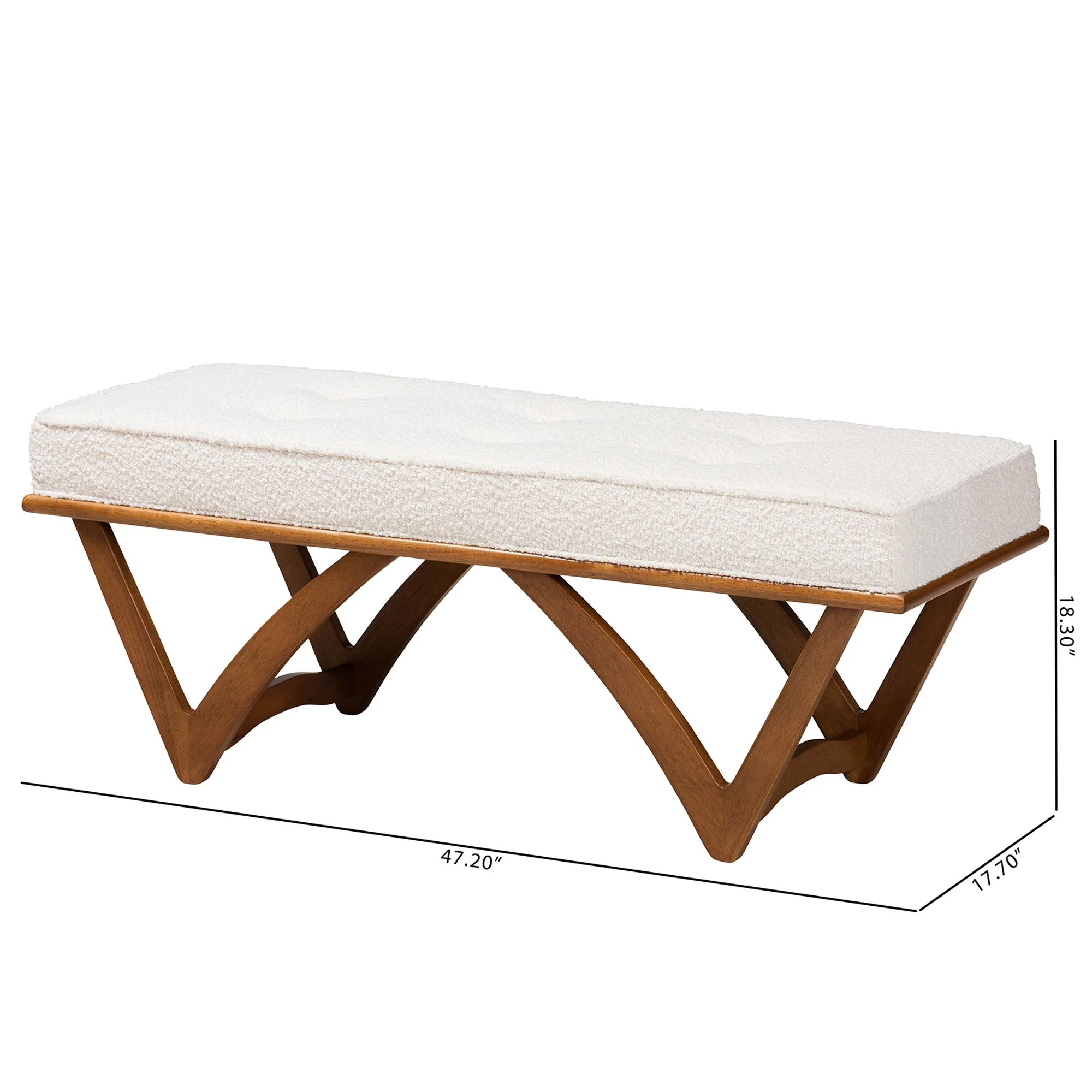 Baxton Studio Chenoa Japandi Cream Boucle Fabric and Walnut Brown Finished Wood Bench - Image 8
