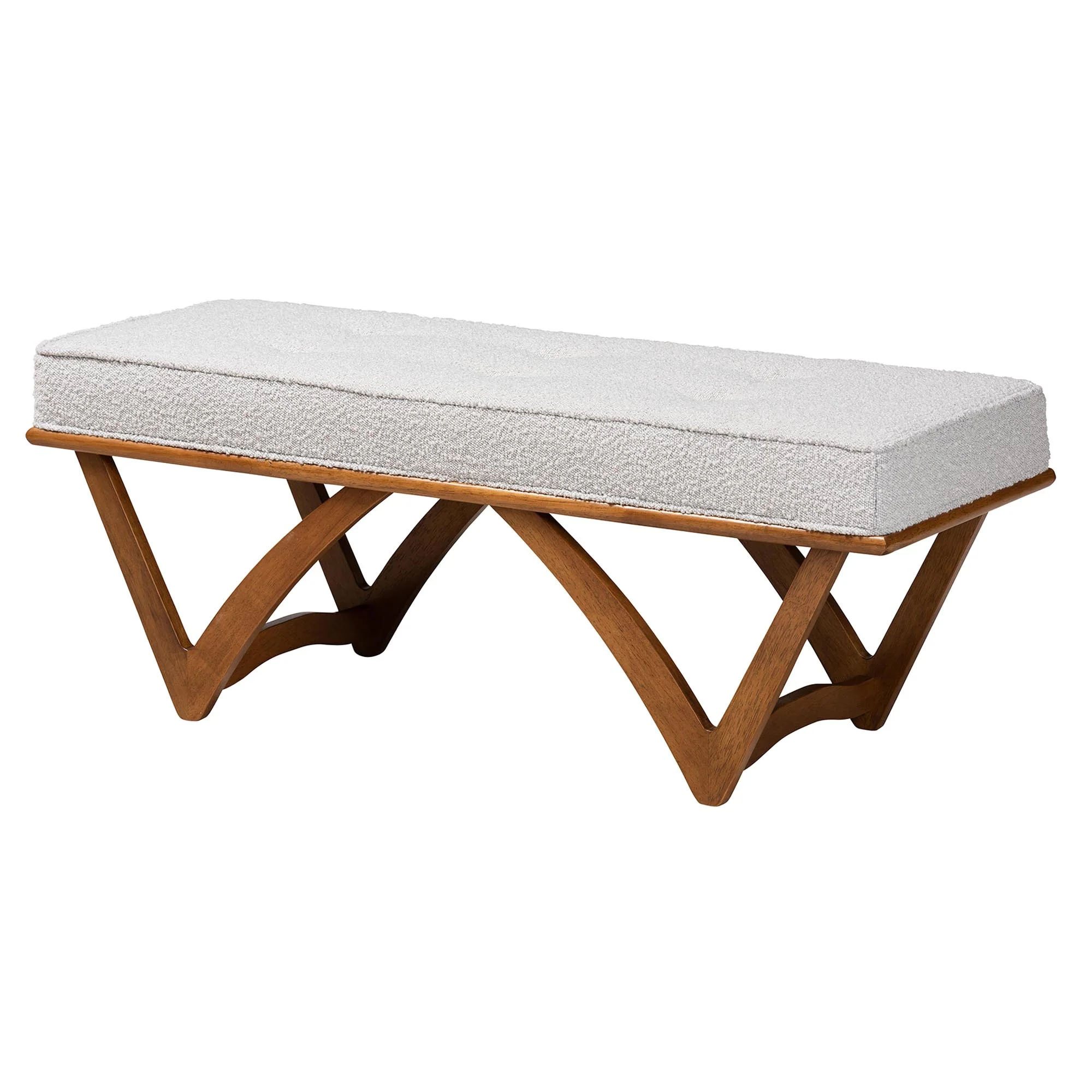 Baxton Studio Chenoa Japandi Light Grey Boucle Fabric and Walnut Brown Finished Wood Bench - Image 2