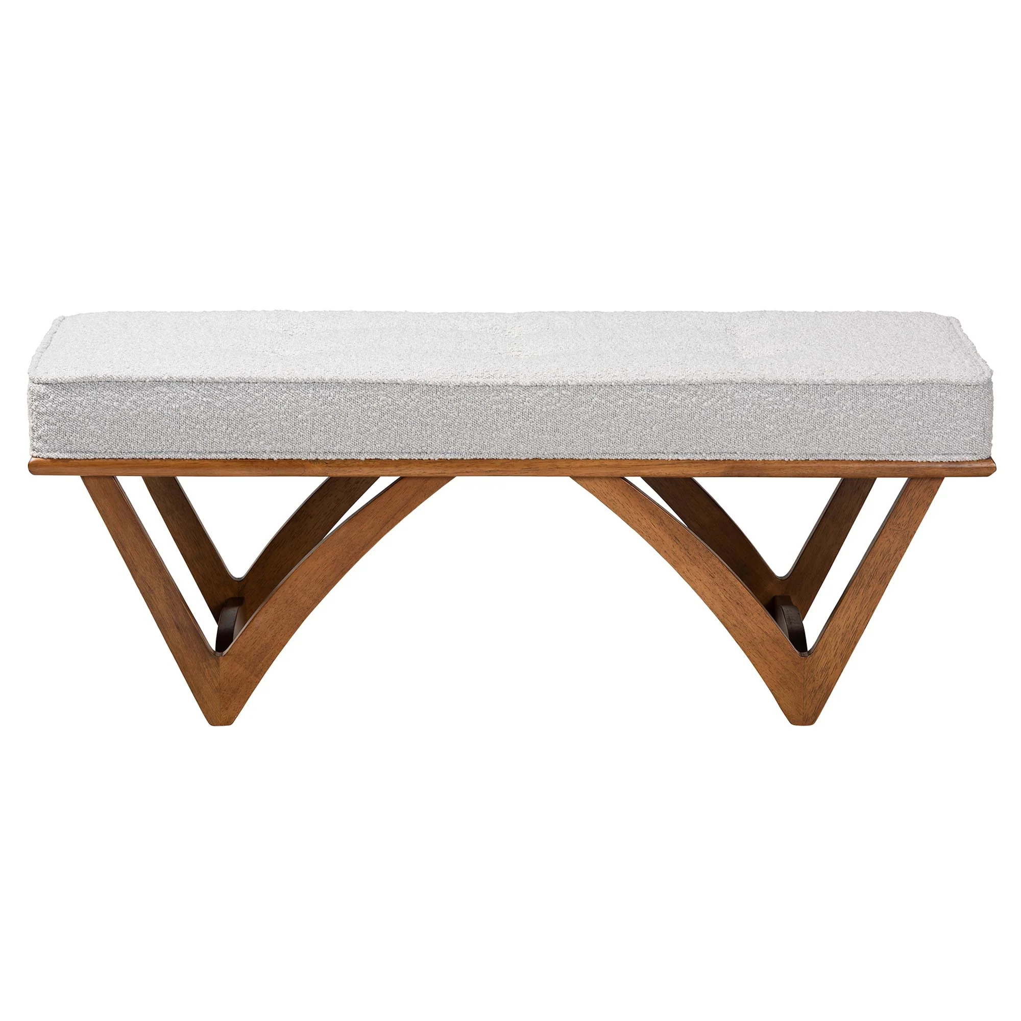 Baxton Studio Chenoa Japandi Light Grey Boucle Fabric and Walnut Brown Finished Wood Bench - Image 3