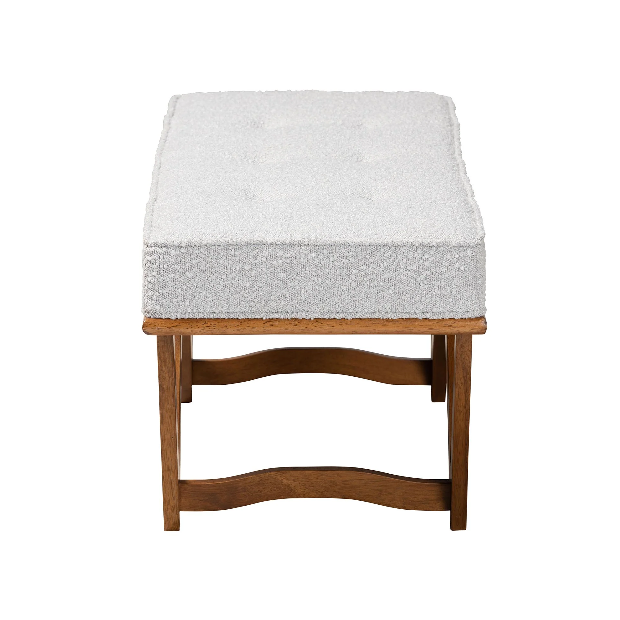 Baxton Studio Chenoa Japandi Light Grey Boucle Fabric and Walnut Brown Finished Wood Bench - Image 4