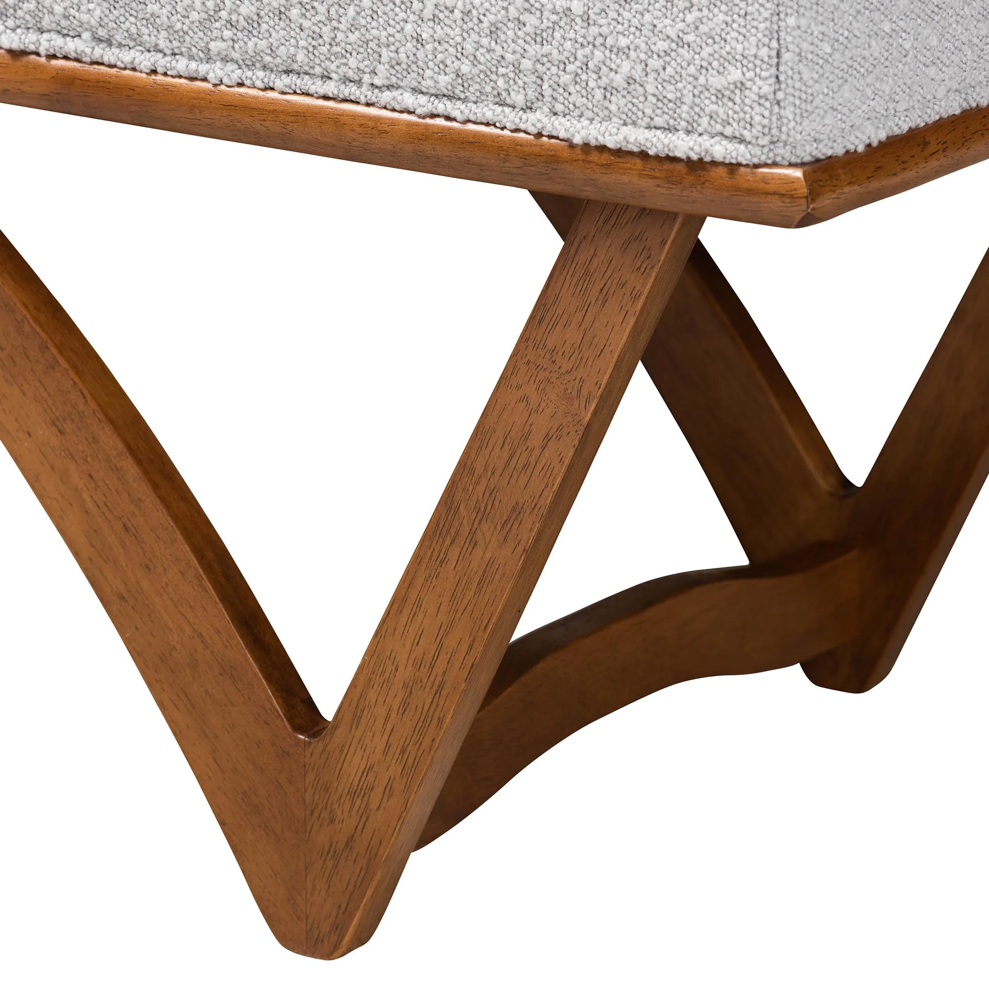 Baxton Studio Chenoa Japandi Light Grey Boucle Fabric and Walnut Brown Finished Wood Bench - Image 5