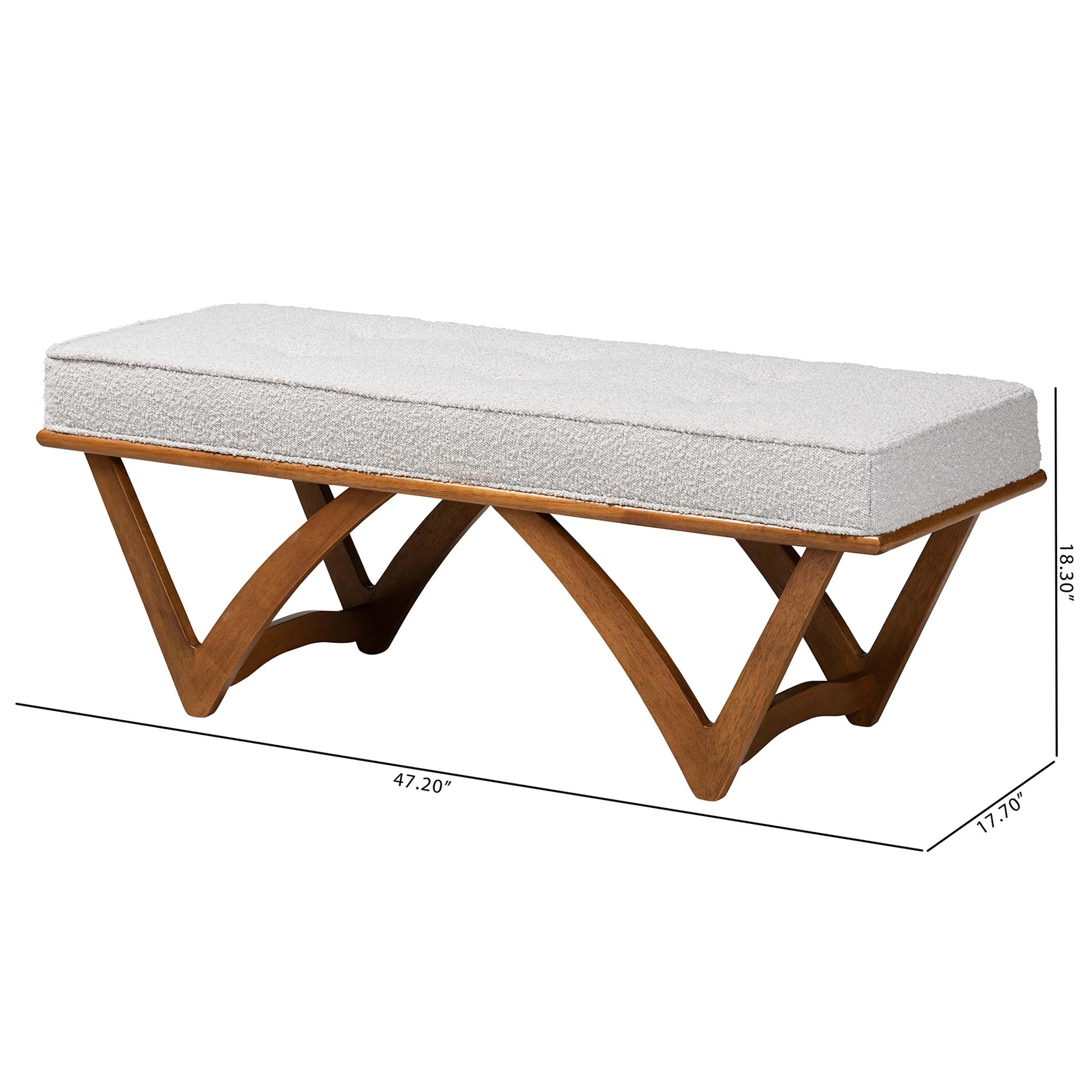 Baxton Studio Chenoa Japandi Light Grey Boucle Fabric and Walnut Brown Finished Wood Bench - Image 8