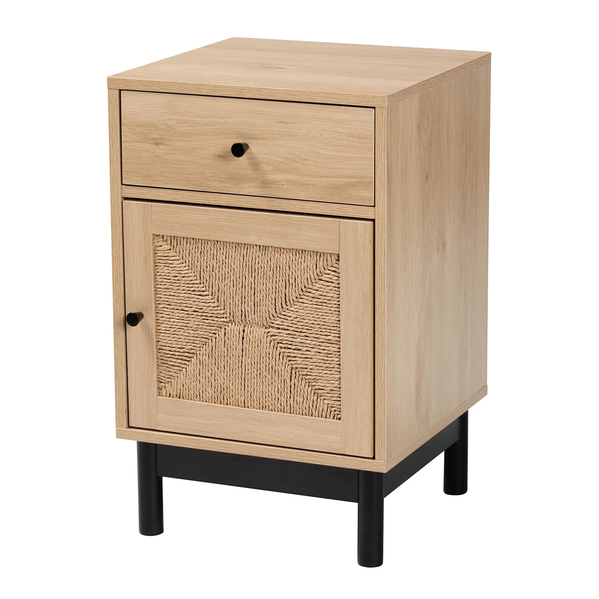 Baxton Studio Cherelle Mid-Century Modern Light Brown and Black 1-Drawer End Table - Image 2