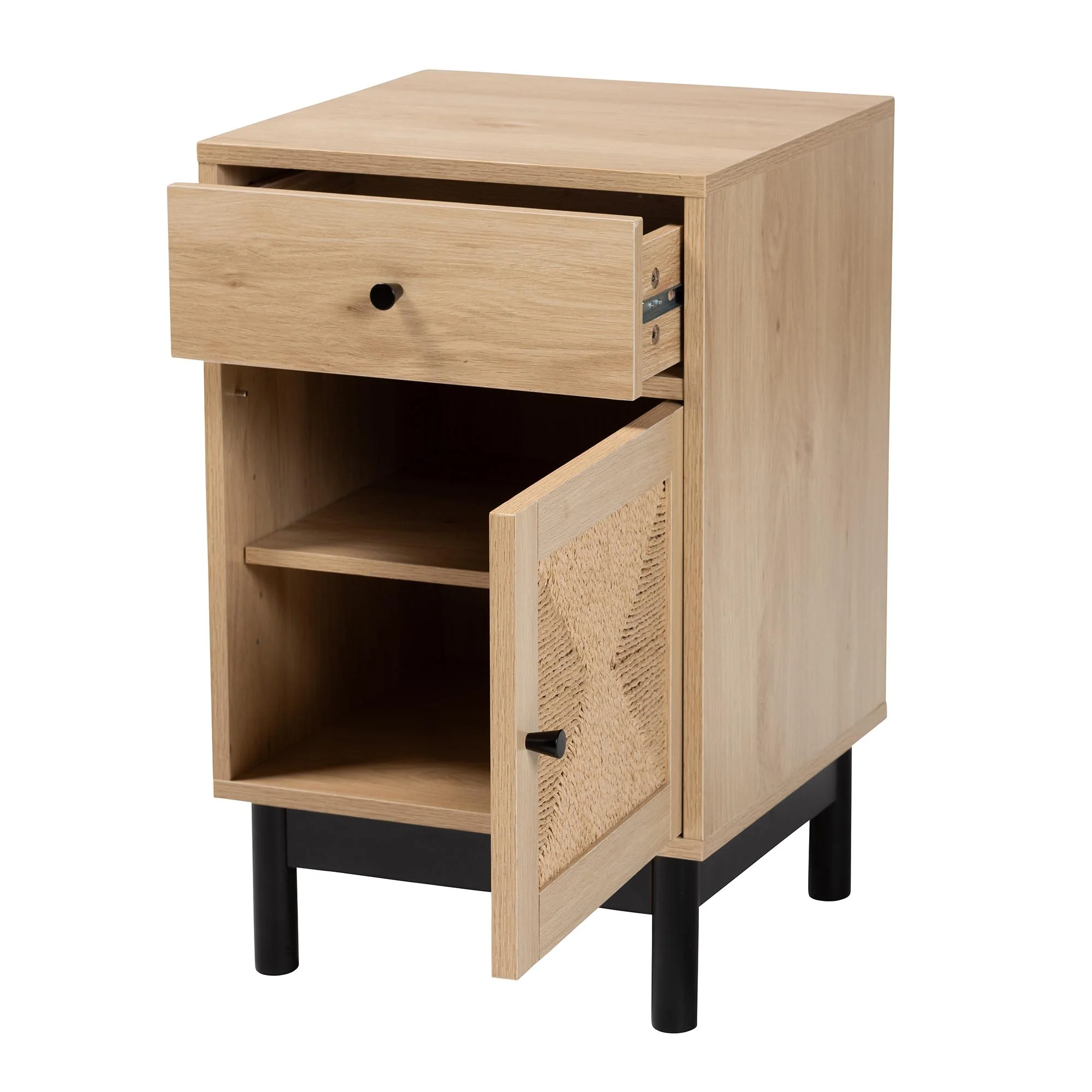 Baxton Studio Cherelle Mid-Century Modern Light Brown and Black 1-Drawer End Table - Image 3