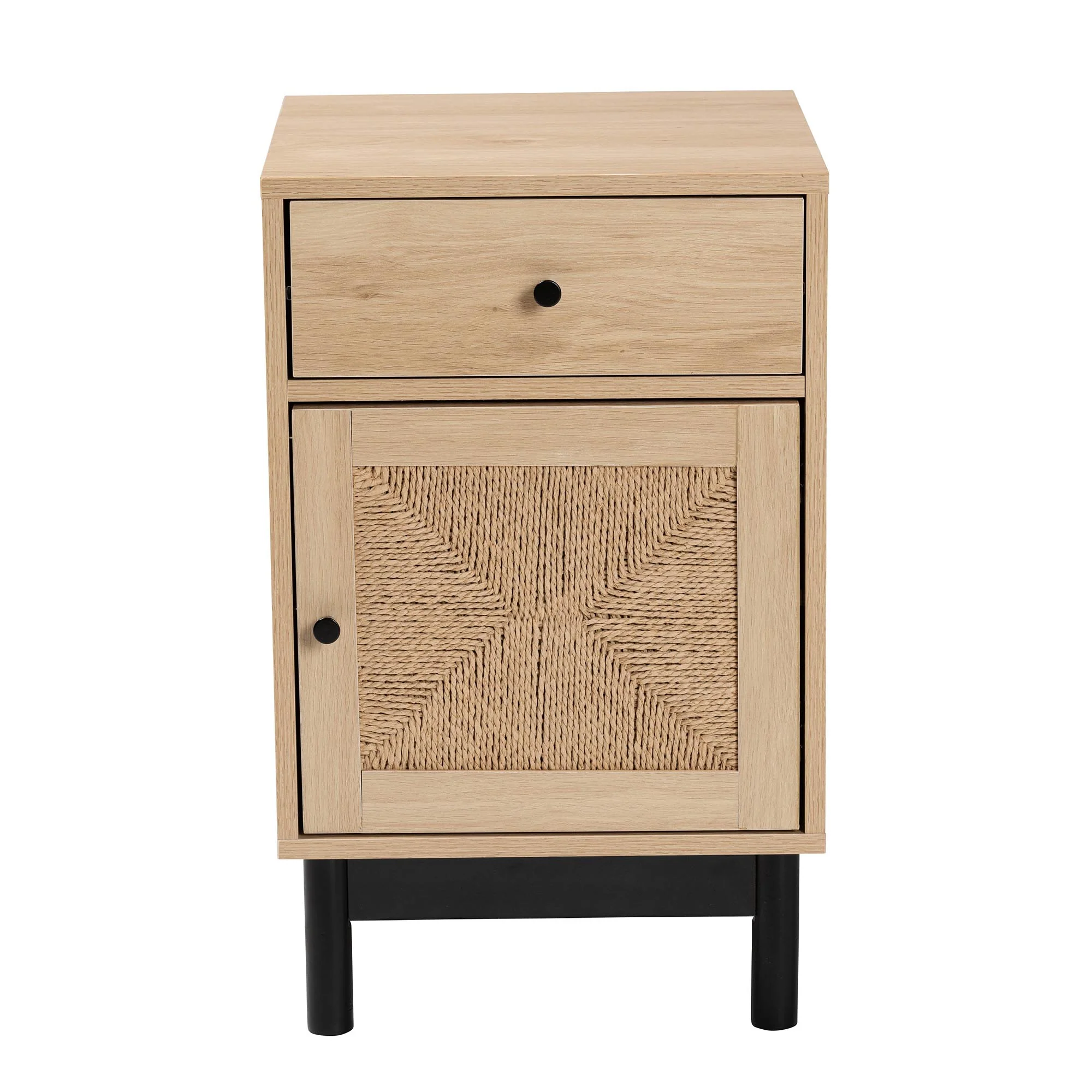 Baxton Studio Cherelle Mid-Century Modern Light Brown and Black 1-Drawer End Table - Image 4