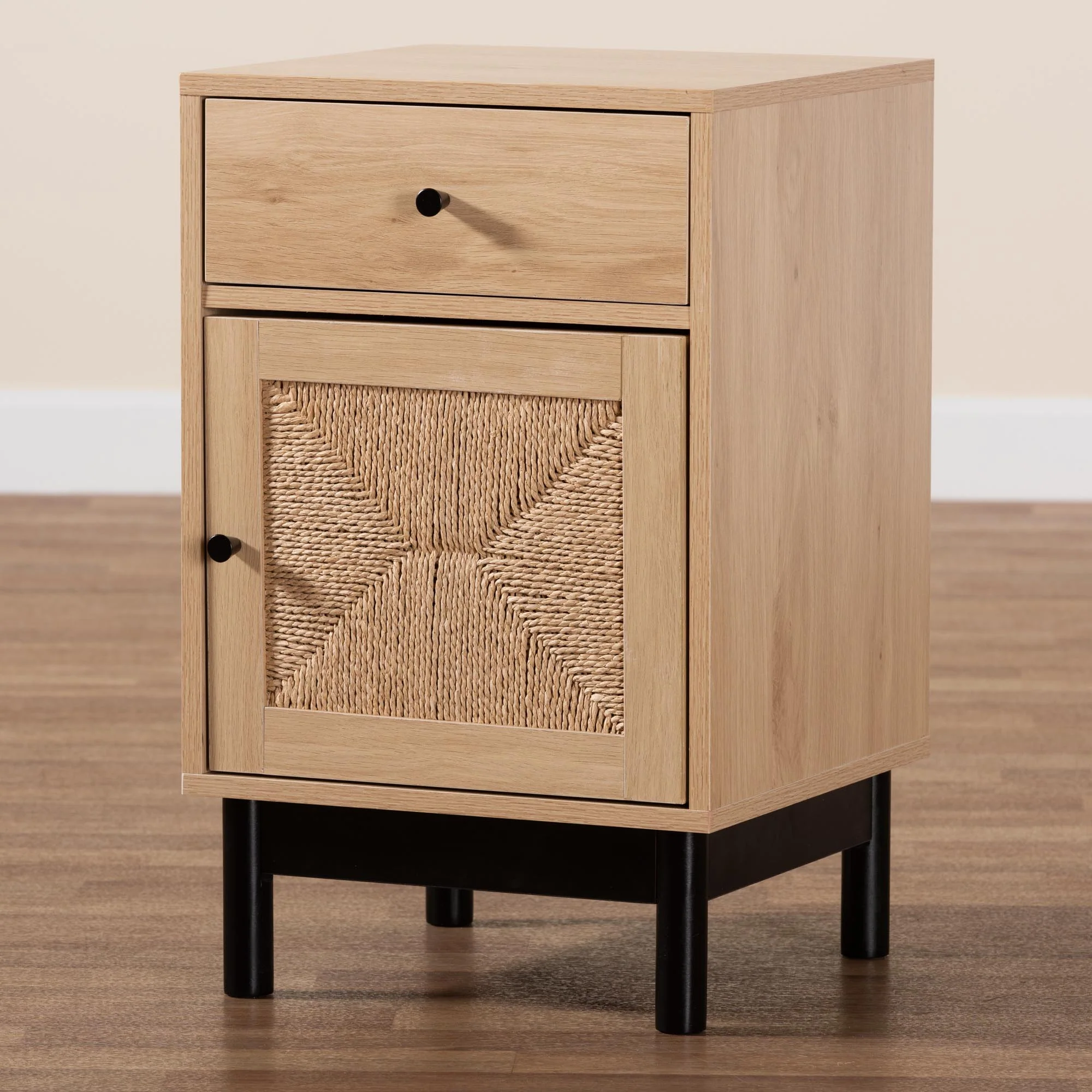 Baxton Studio Cherelle Mid-Century Modern Light Brown and Black 1-Drawer End Table - Image 9