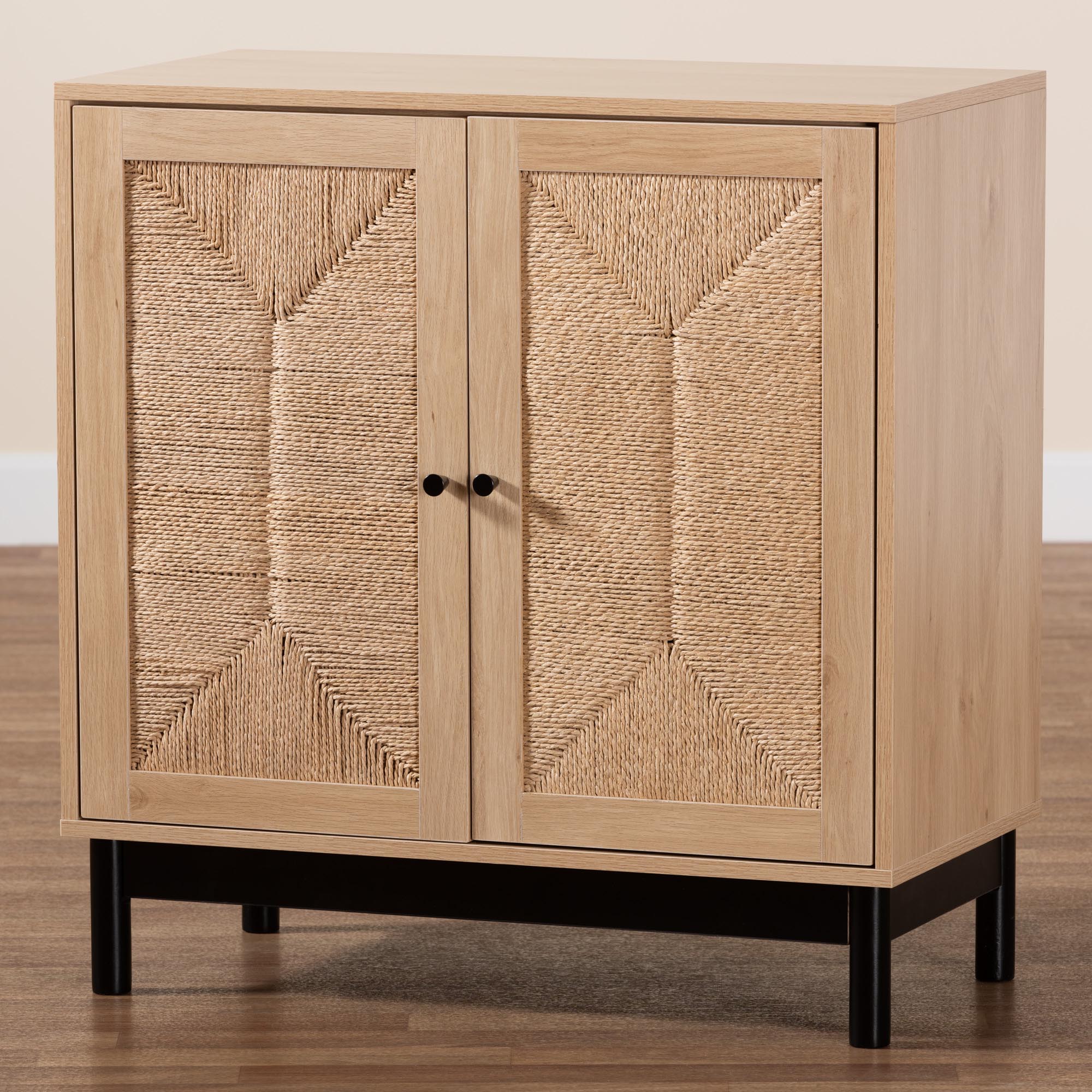Baxton Studio Cherelle Mid-Century Modern Light Brown and Black 2-Door Storage Cabinet - Image 2