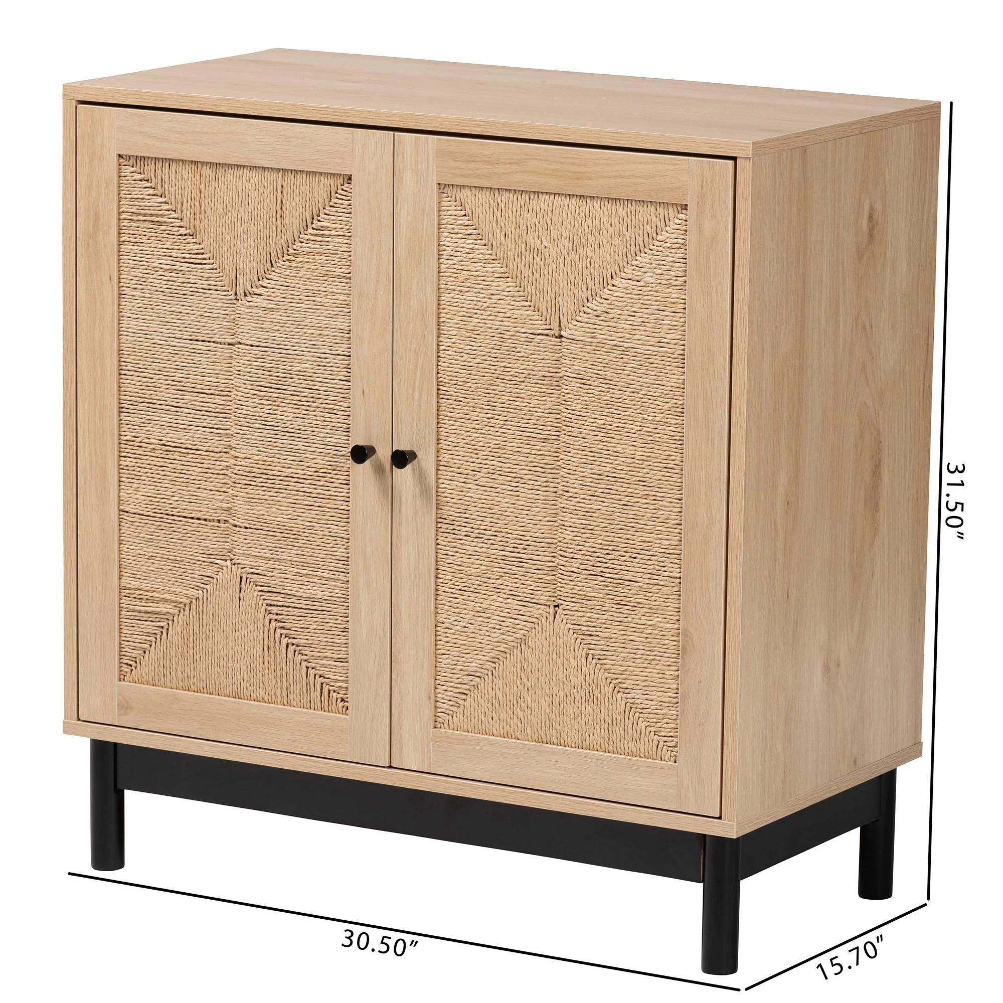 Baxton Studio Cherelle Mid-Century Modern Light Brown and Black 2-Door Storage Cabinet - Image 3