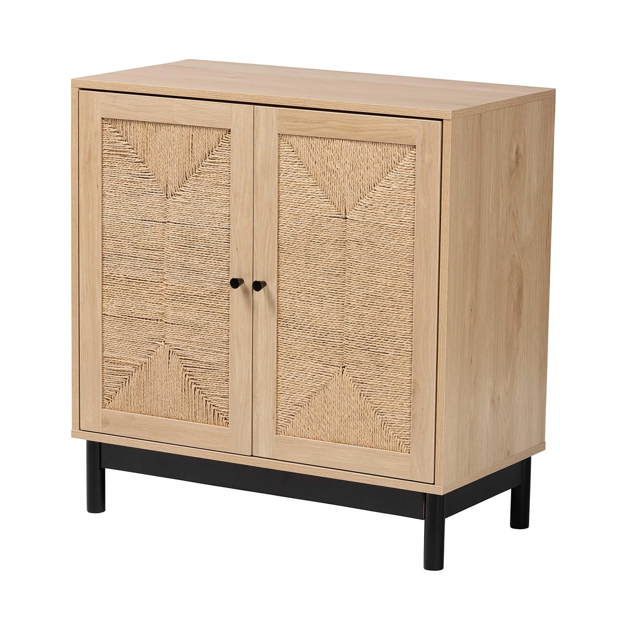 Baxton Studio Cherelle Mid-Century Modern Light Brown and Black 2-Door Storage Cabinet - Image 4