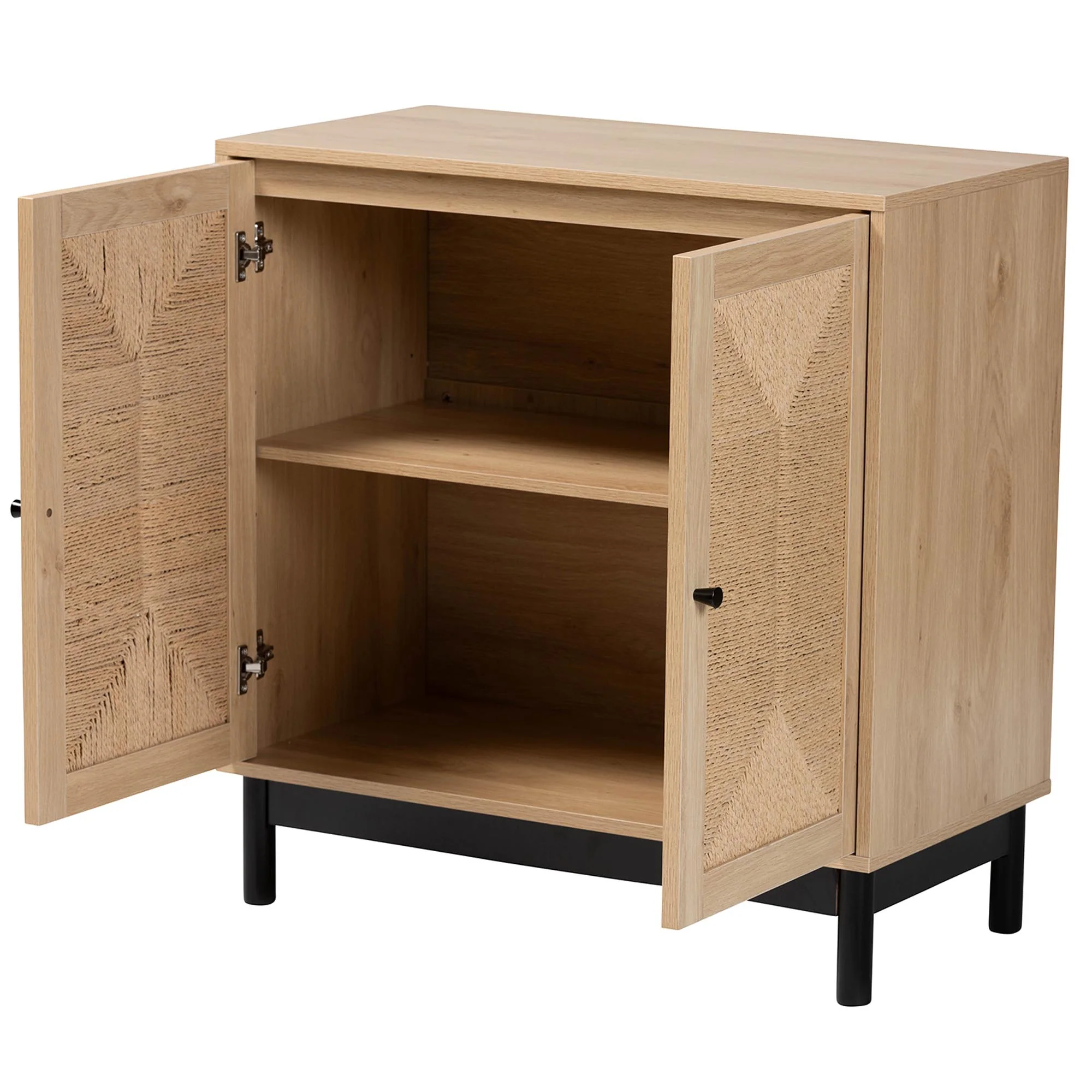 Baxton Studio Cherelle Mid-Century Modern Light Brown and Black 2-Door Storage Cabinet - Image 5