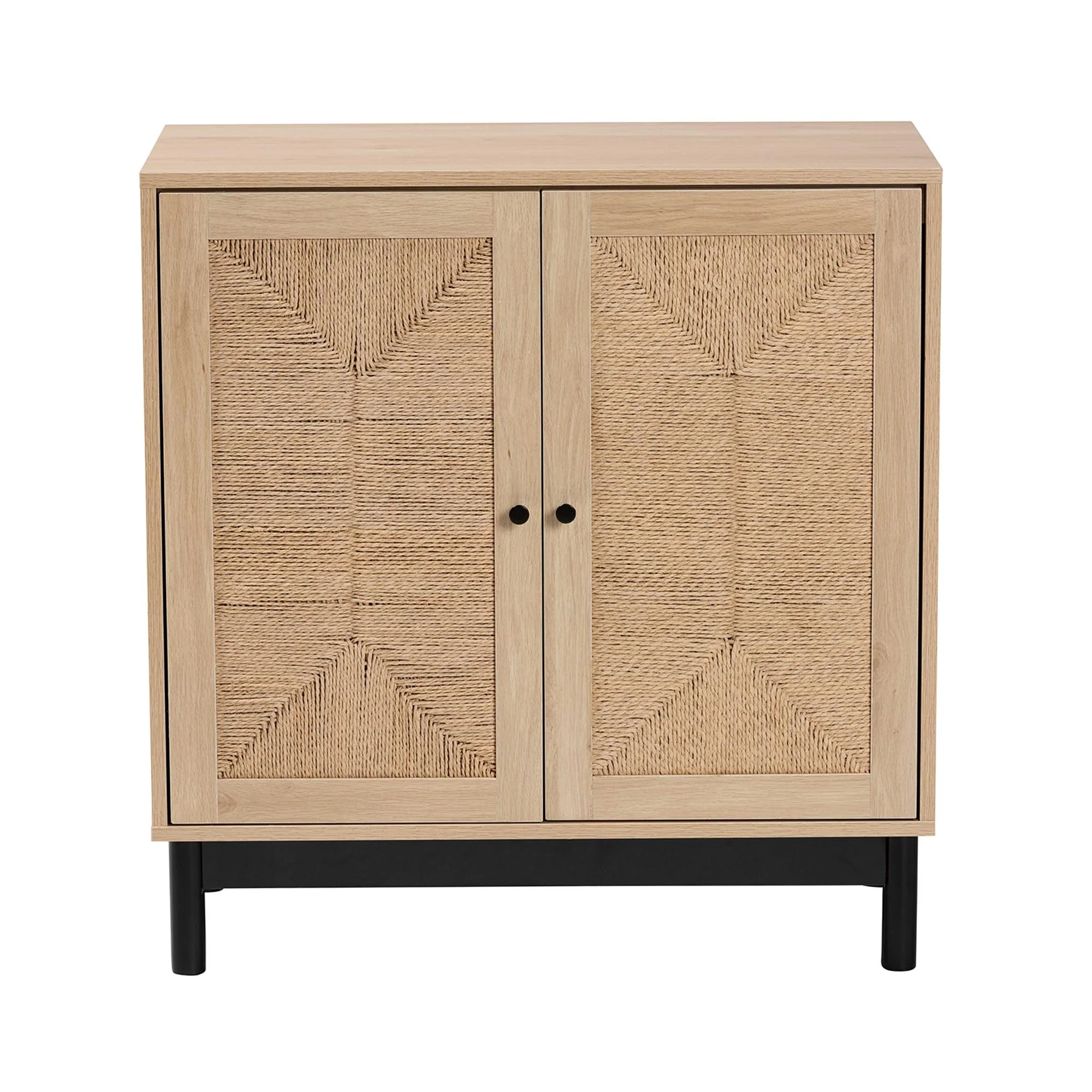 Baxton Studio Cherelle Mid-Century Modern Light Brown and Black 2-Door Storage Cabinet - Image 6