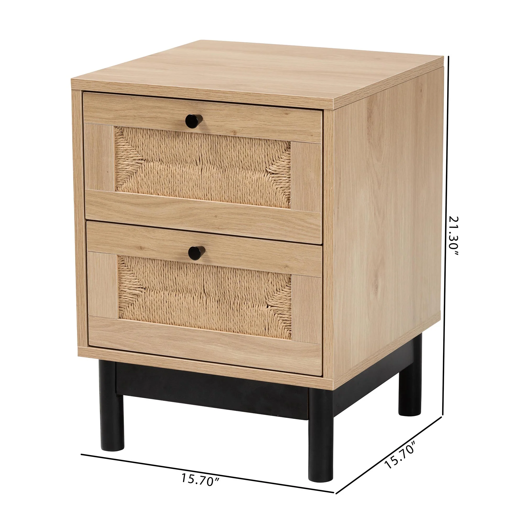 Baxton Studio Cherelle Mid-Century Modern Light Brown and Black 2-Drawer End Table - Image 10