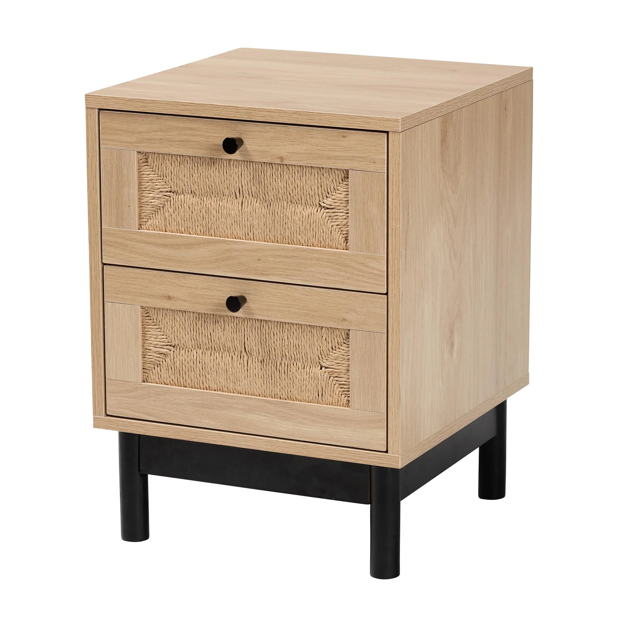 Baxton Studio Cherelle Mid-Century Modern Light Brown and Black 2-Drawer End Table - Image 2