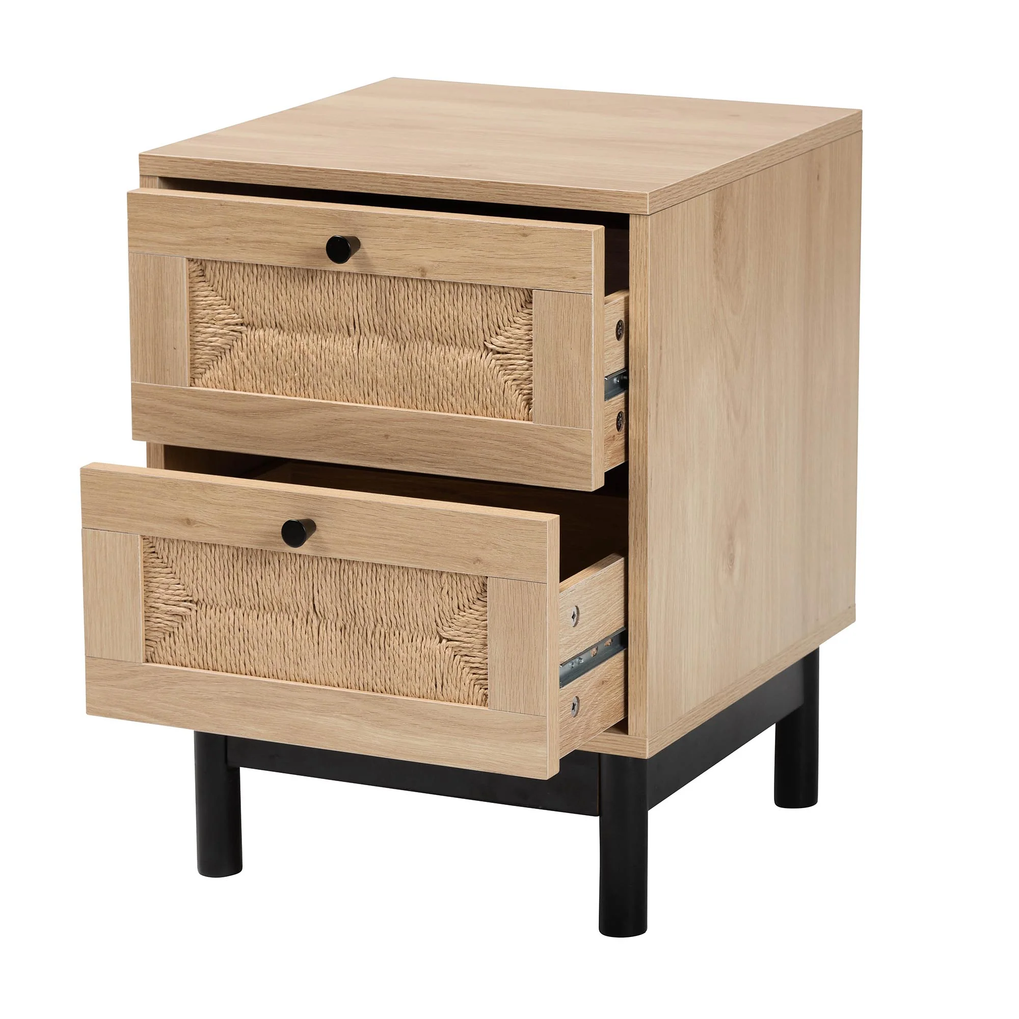 Baxton Studio Cherelle Mid-Century Modern Light Brown and Black 2-Drawer End Table - Image 3