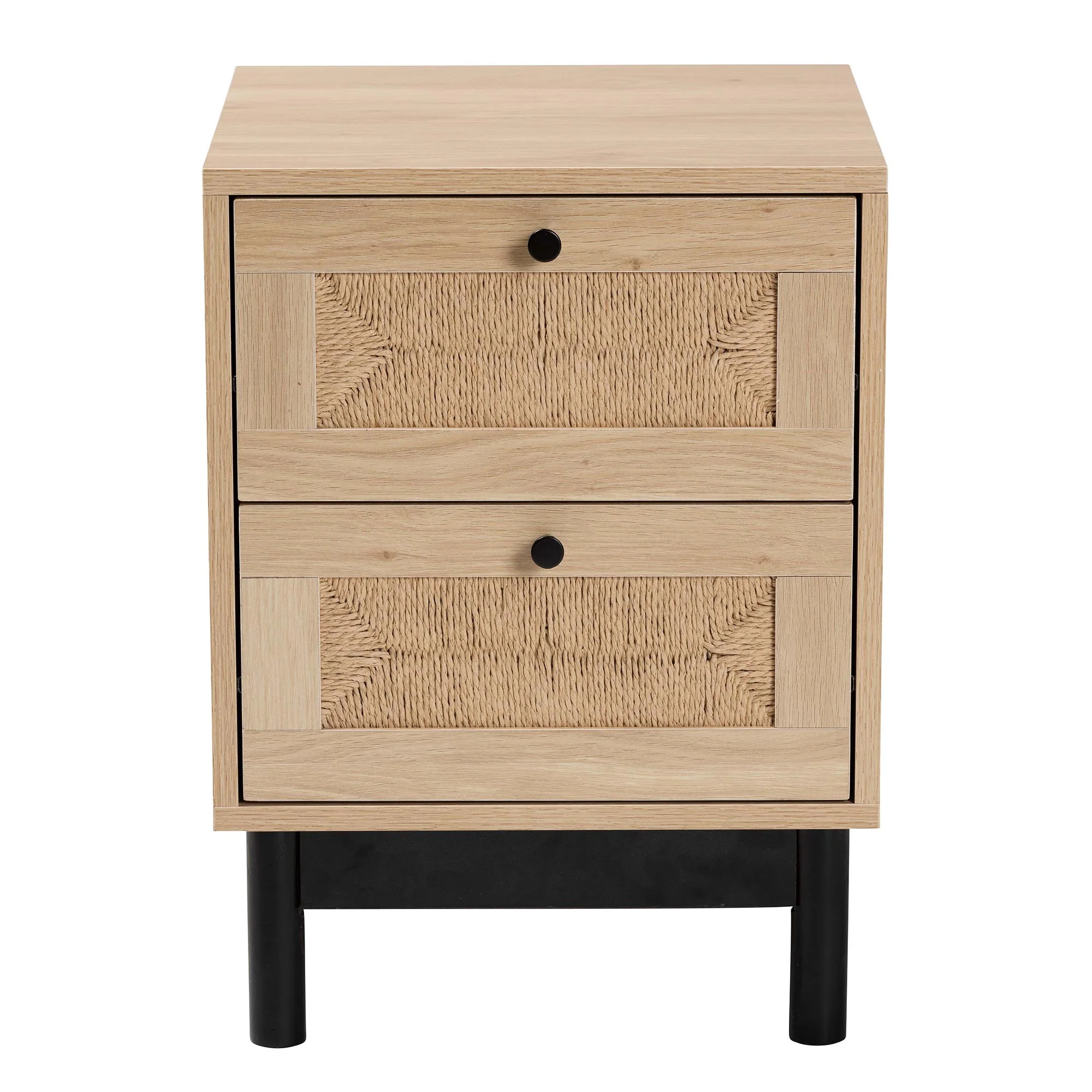 Baxton Studio Cherelle Mid-Century Modern Light Brown and Black 2-Drawer End Table - Image 4